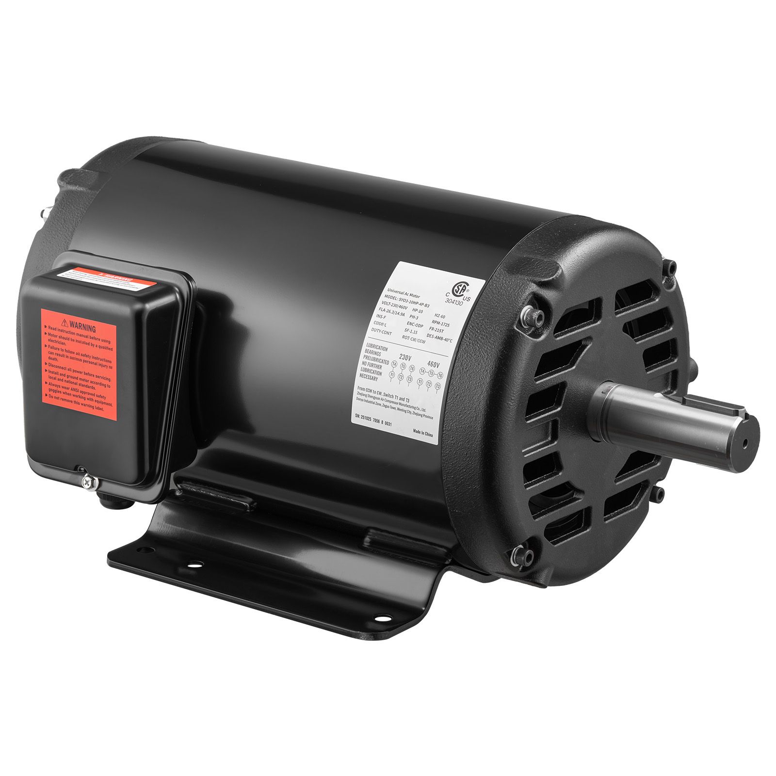 10 HP Electric Motor, 1770RPM Air Compressor Motor, CW/CCW Rotation, 1.375 Inch Shaft Diameter view 8