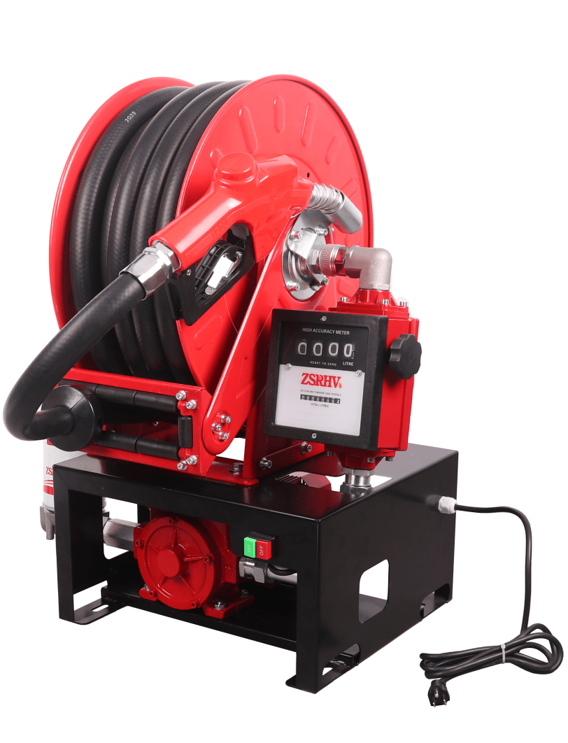 12V & 110V Diesel Fuel Transfer Pump with 50 FT Auto-Retractable Hose Reel view 1