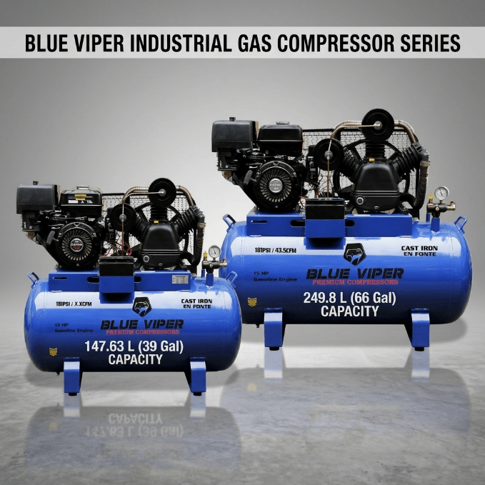 15HP & 13 HP Gas Air Compressor with Electric Start – 66 & 39 Gallon Tank Options view 5