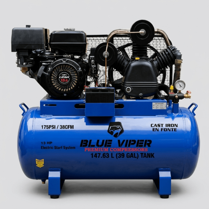 15HP & 13 HP Gas Air Compressor with Electric Start – 66 & 39 Gallon Tank Options view 6