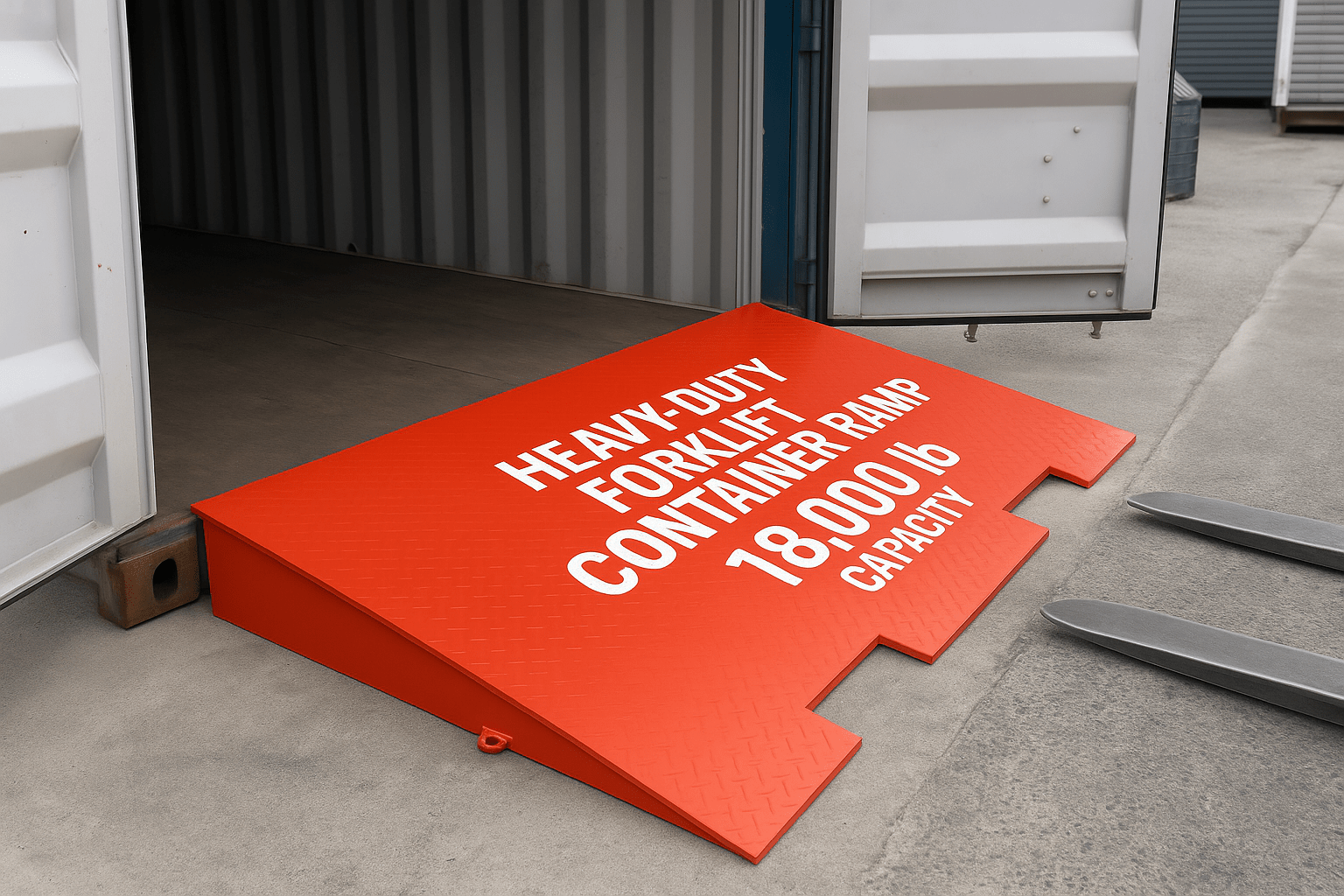 18,000 LB Sea Container Ramp – Forklift & Skid Steer Access view 1