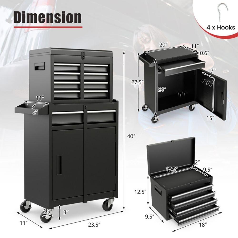 2-in-1 Rolling Tool Chest with 5 Sliding Lockable Drawers view 6