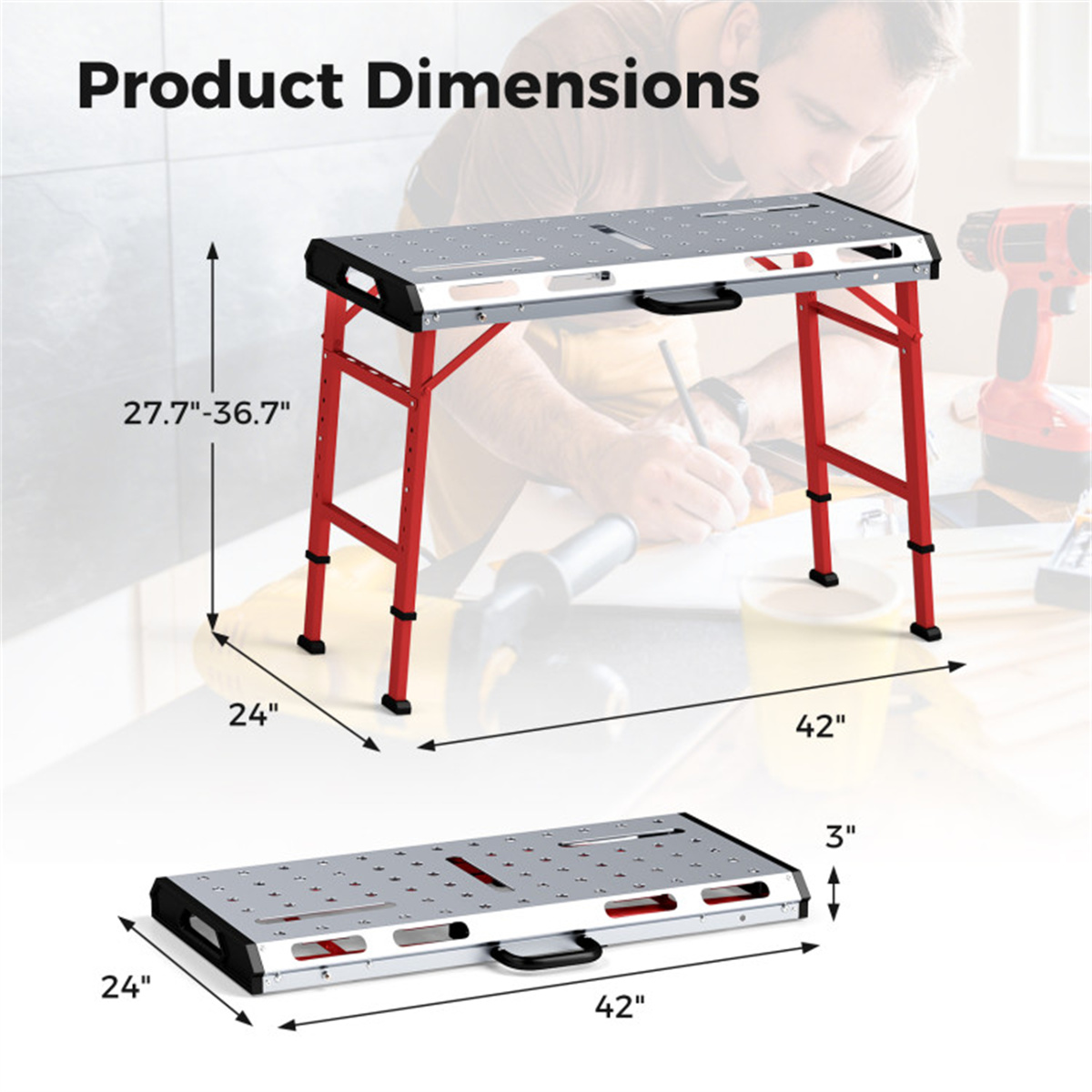 42 x 21 in Steel Welding Table with Clamps view 3