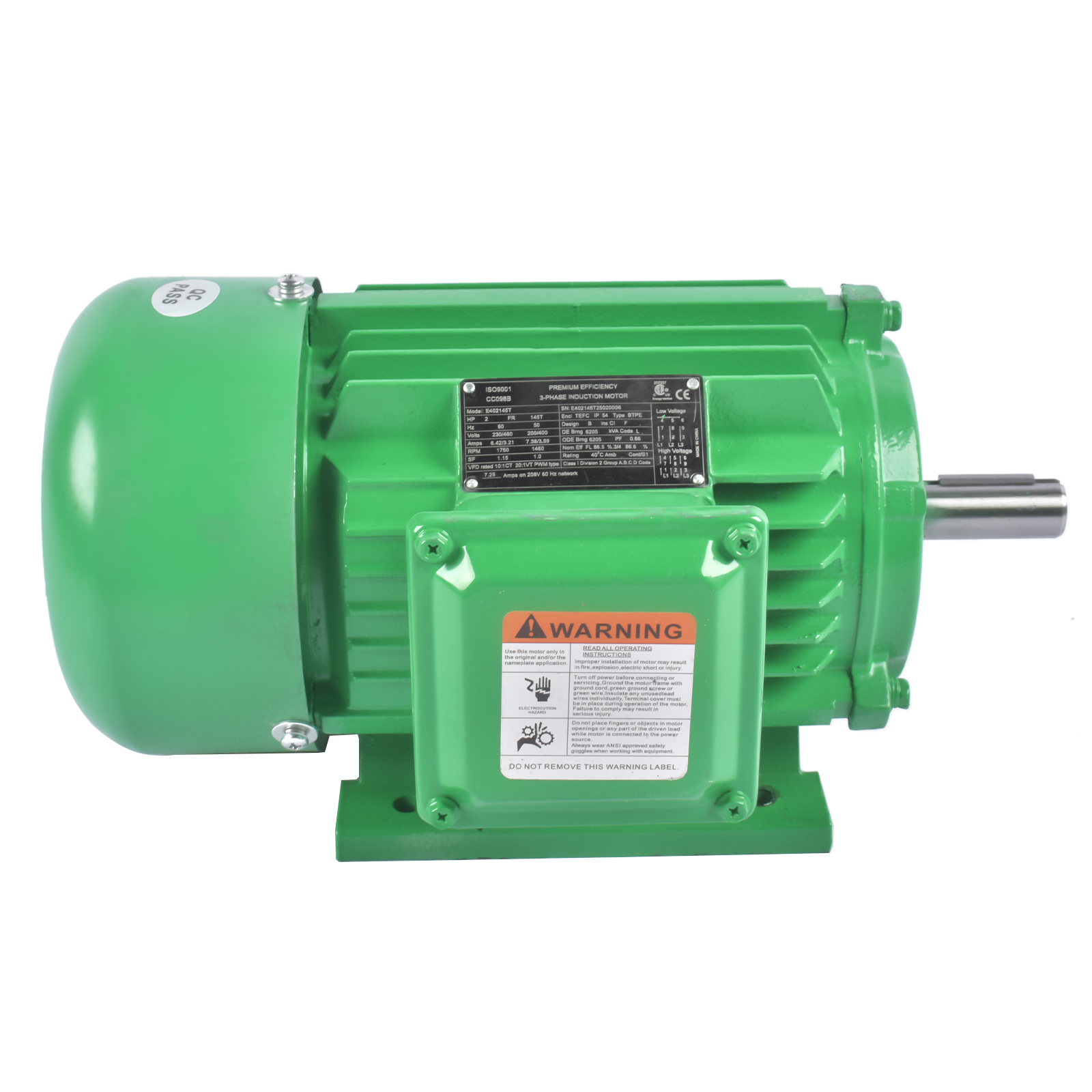 2HP 3 Phase Electric Motor 1800 RPM 145T Frame TEFC 230/460 Volt High Efficiency view 1