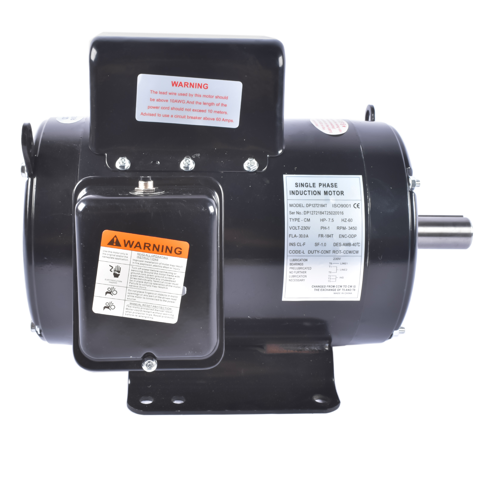 7.5HP Air Compressor Electric Motor 3450RPM 184T Frame 230V Single Phase 2-3/4″ Shaft Length view 6