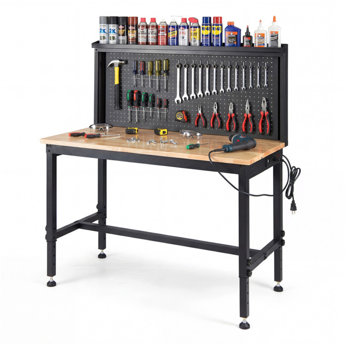 48″ Heavy-Duty Workbench 2000LBS Capacity 7-Level Height Adjustable with Built-in Power Strip view 1
