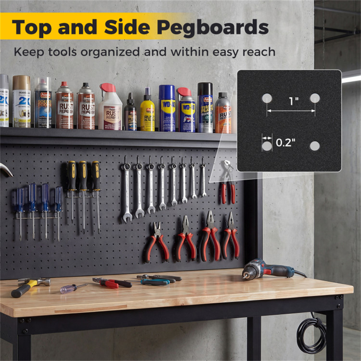 48″ Heavy-Duty Workbench 2000LBS Capacity 7-Level Height Adjustable with Built-in Power Strip view 8