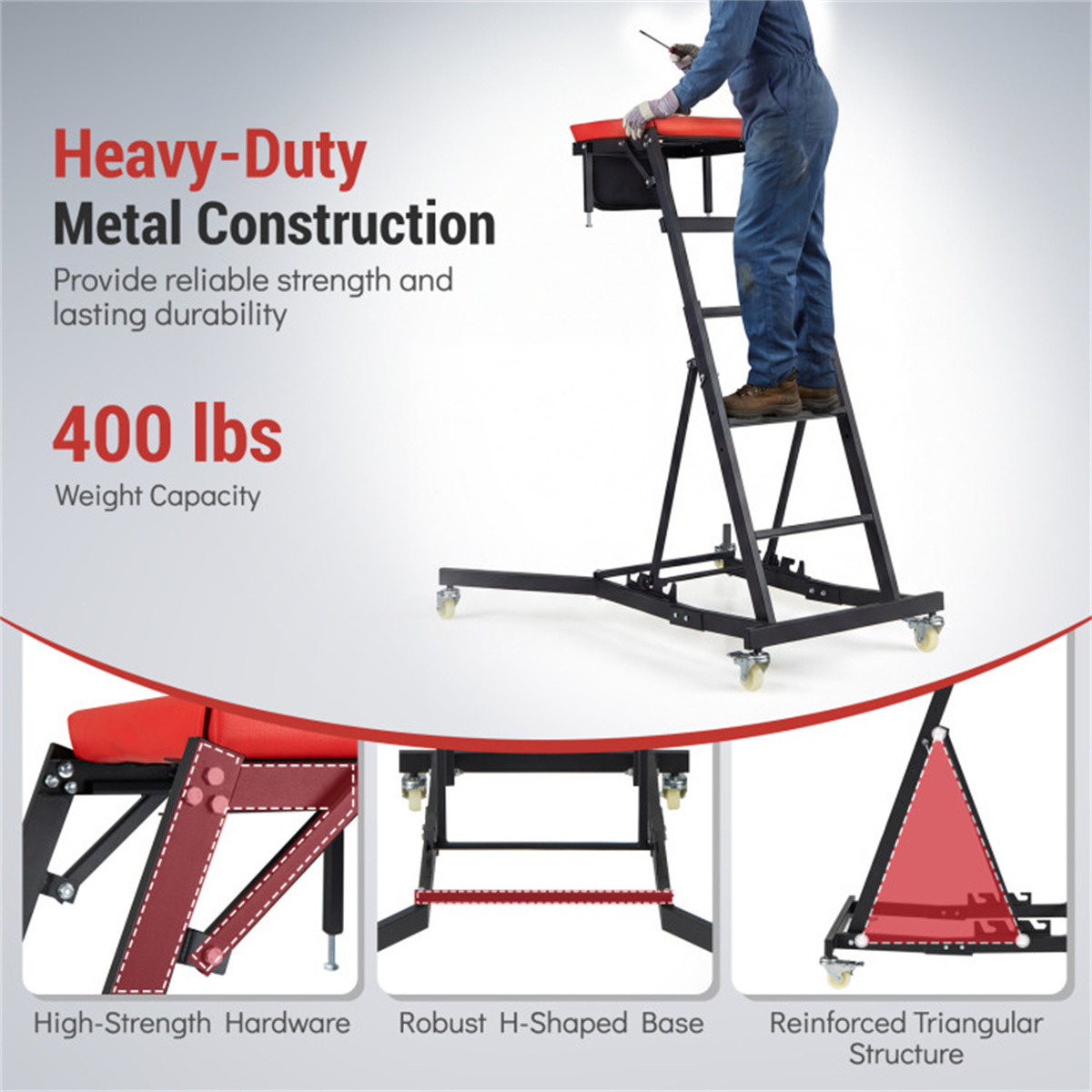 400 lb Adjustable Automotive Topside Creeper view 7