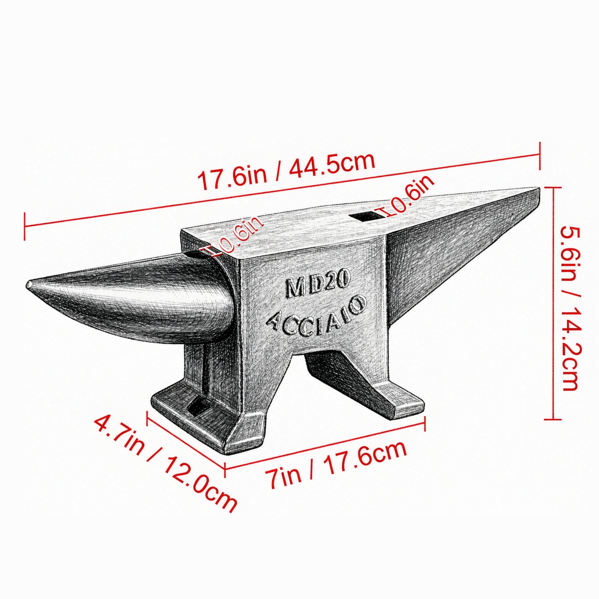 44 lb Single-Horn Steel Anvil view 3