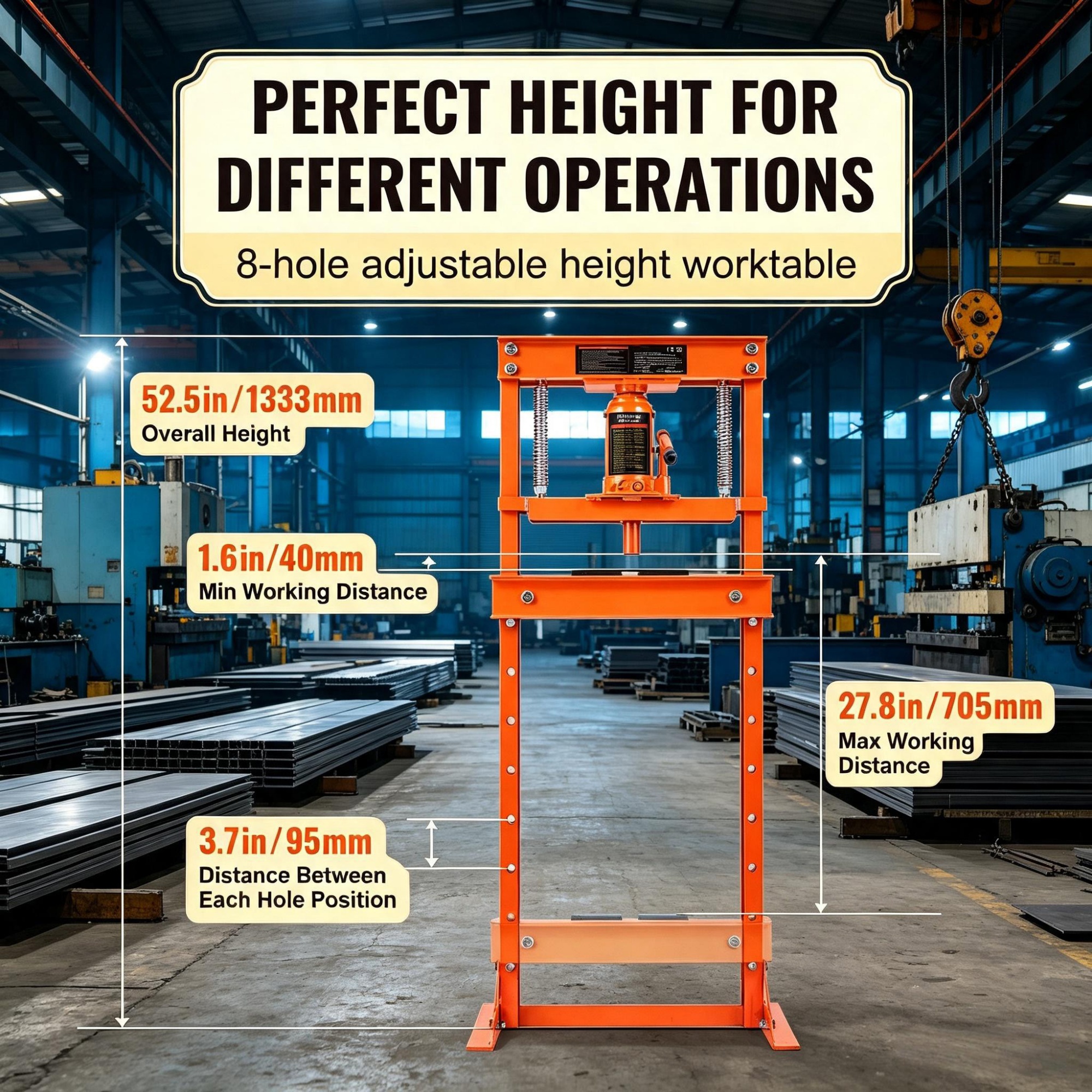 12 Ton H-Frame Hydraulic Shop Press, Adjustable Floor Press with Plates for Garage & Workshop view 5