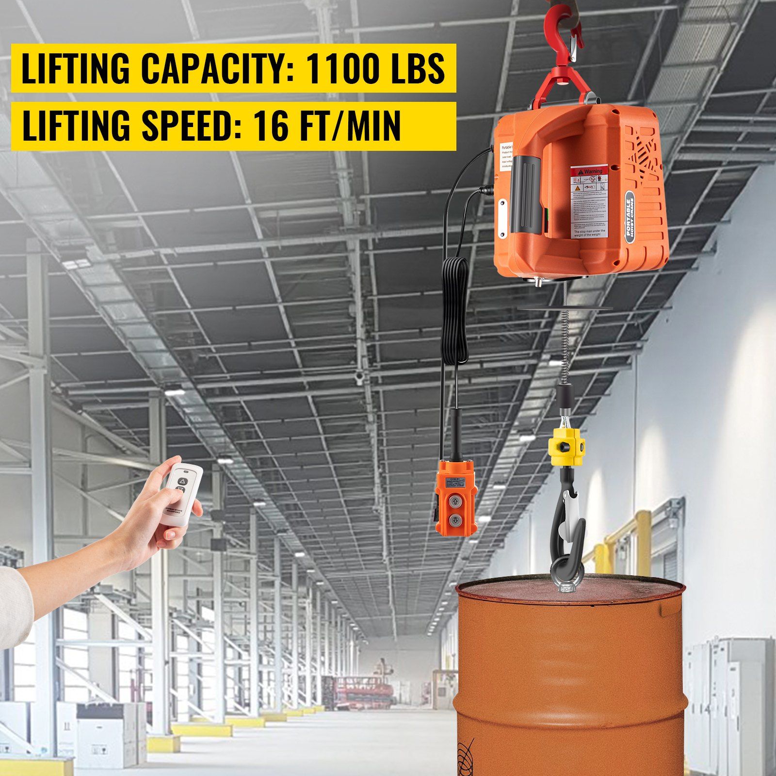 3-in-1 Electric Hoist Winch, 1100lbs Portable Electric Winch, 110V Power Winch Crane view 3