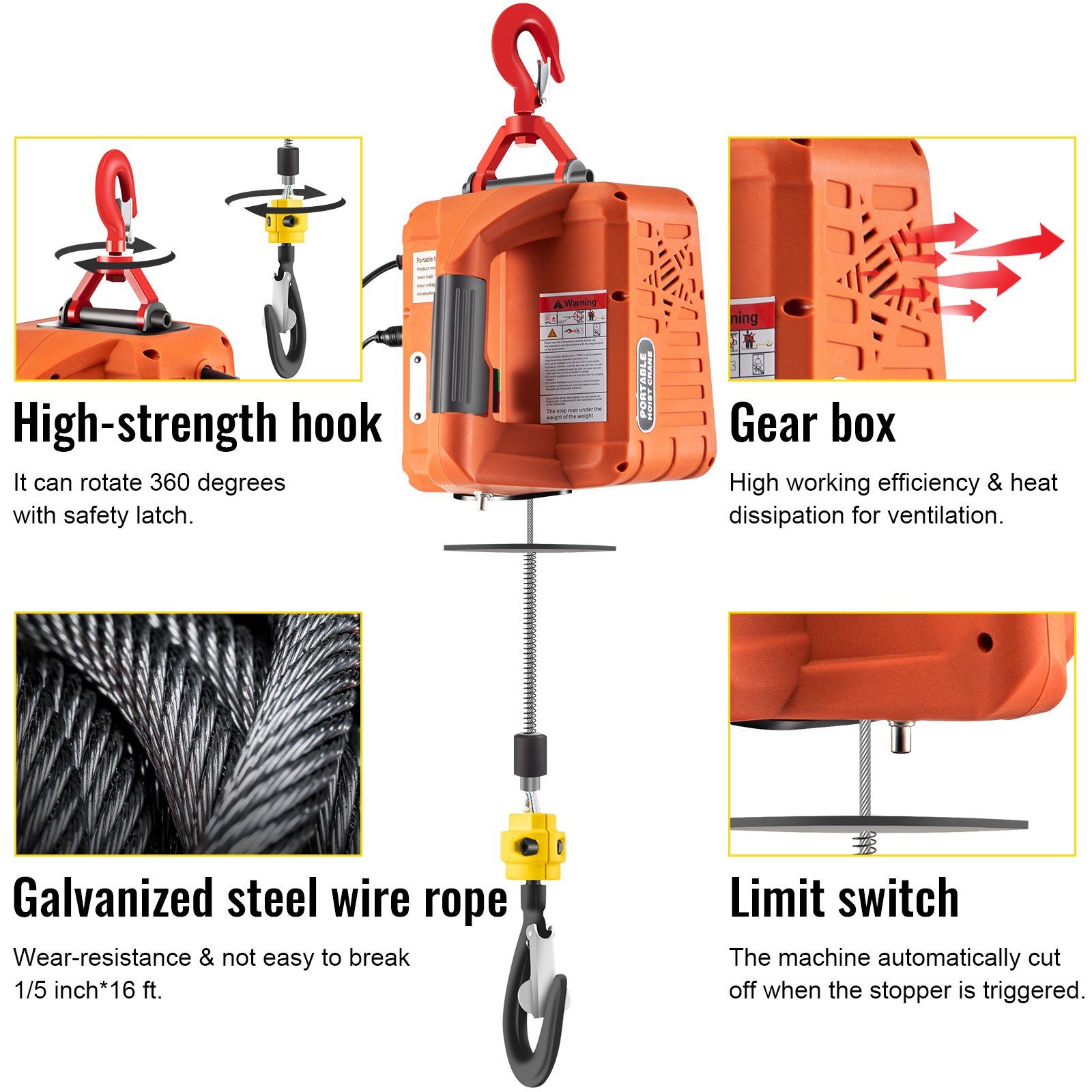3-in-1 Electric Hoist Winch, 1100lbs Portable Electric Winch, 110V Power Winch Crane view 5