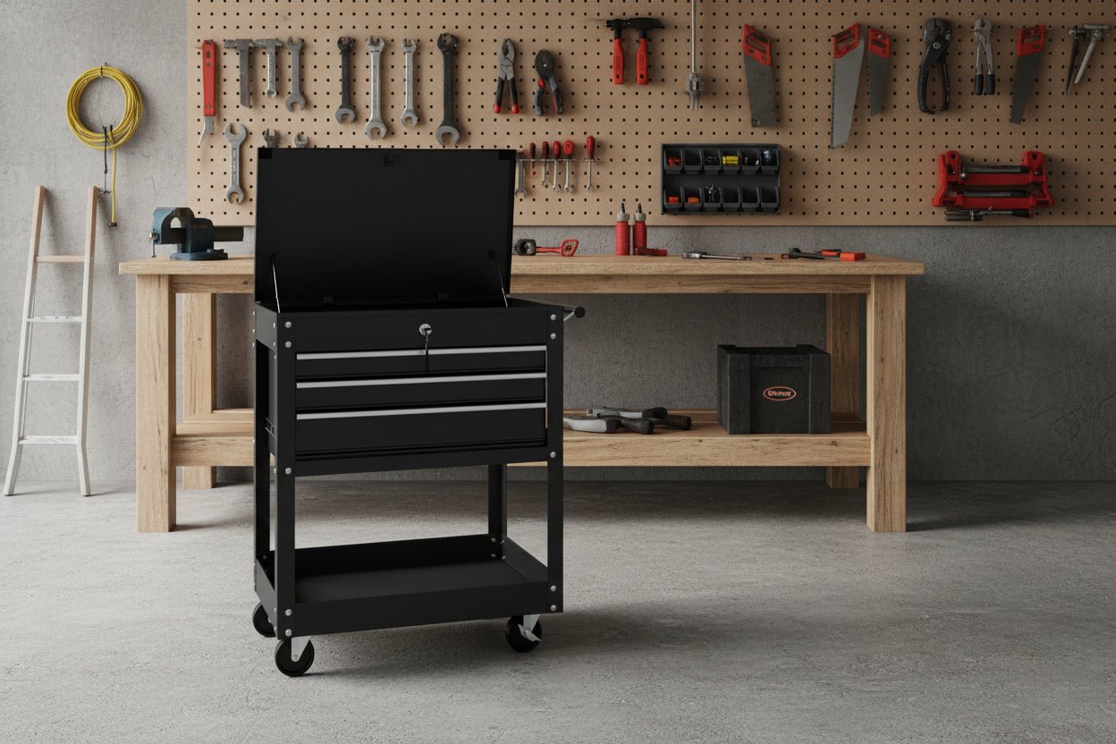 34-Inch 3 Drawer Tool Service Cart – Heavy-Duty Steel Workshop Cart TC32BG1 view 3