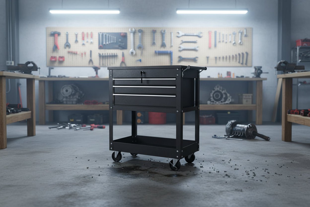 34-Inch 3 Drawer Tool Service Cart – Heavy-Duty Steel Workshop Cart TC32BG1 view 6