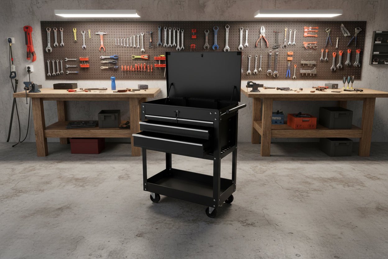 34-Inch 3 Drawer Tool Service Cart – Heavy-Duty Steel Workshop Cart TC32BG1 view 4