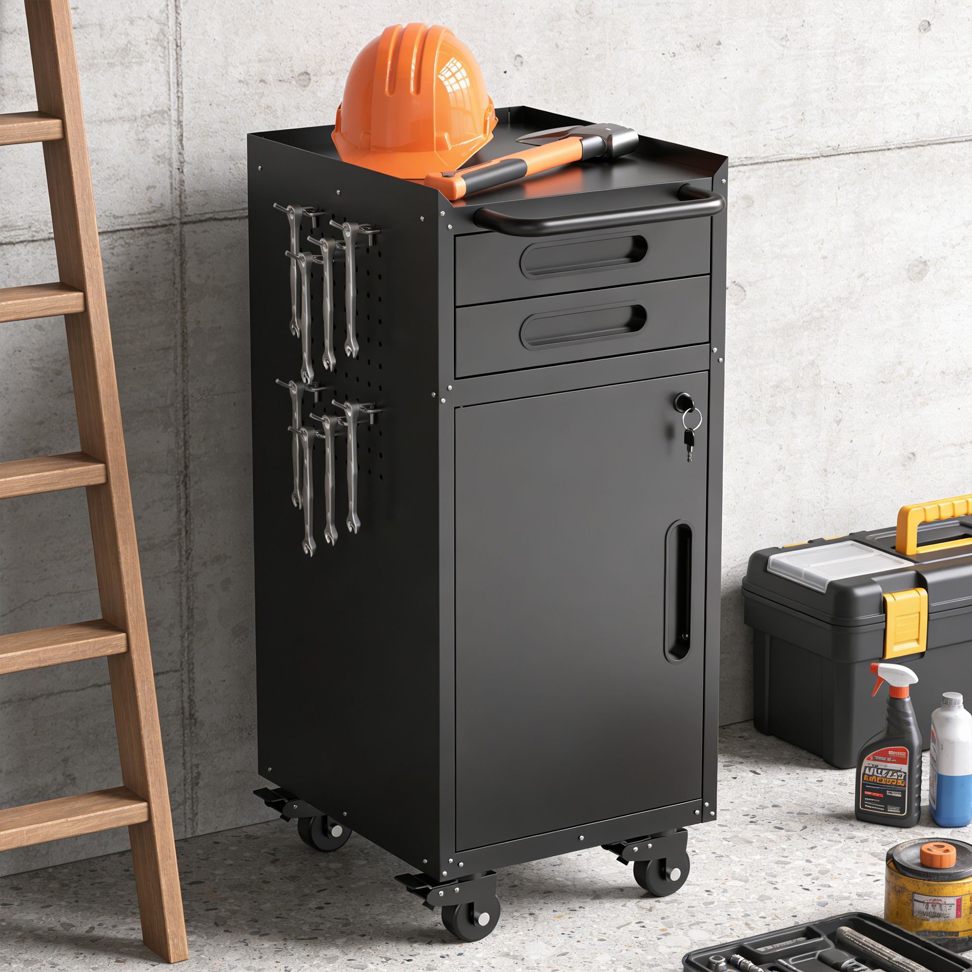 34.3″ Narrow Rolling Tool Cabinet – Space-Saving Garage Storage with Lockable Door view 2