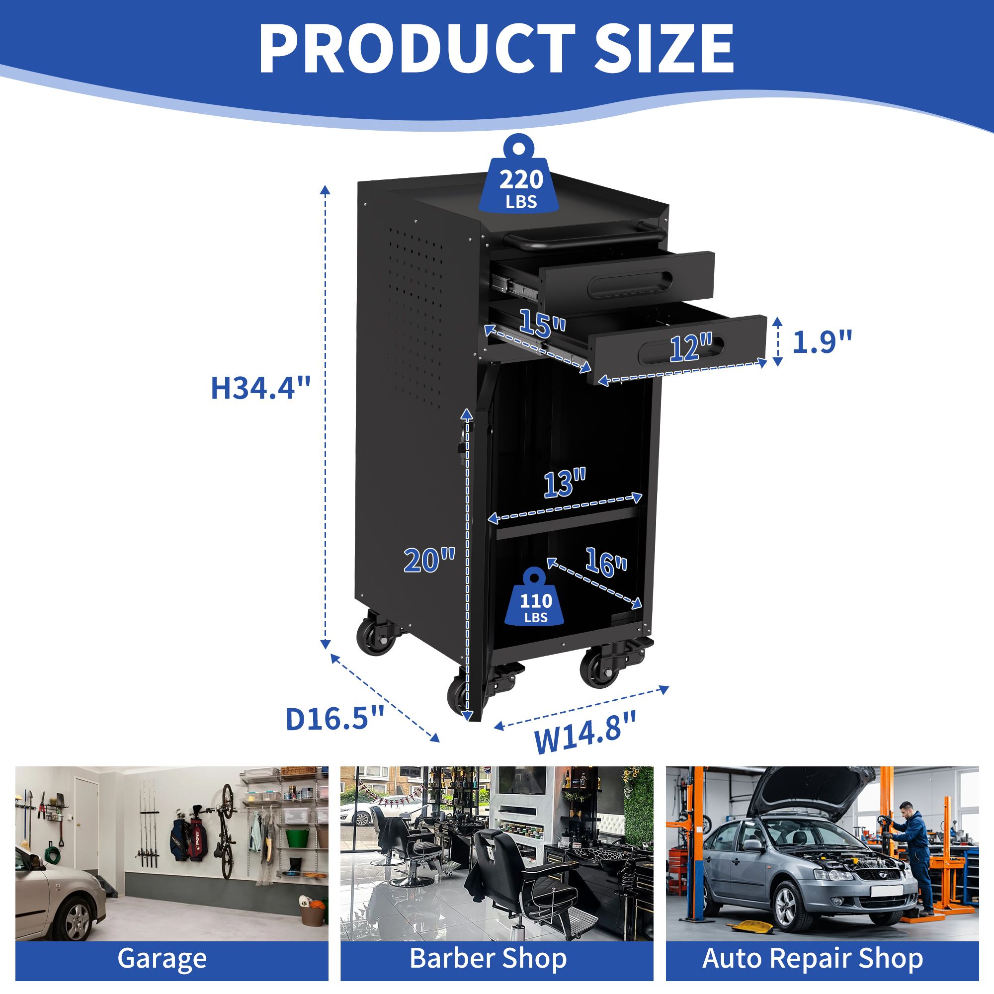 34.3″ Narrow Rolling Tool Cabinet – Space-Saving Garage Storage with Lockable Door view 4