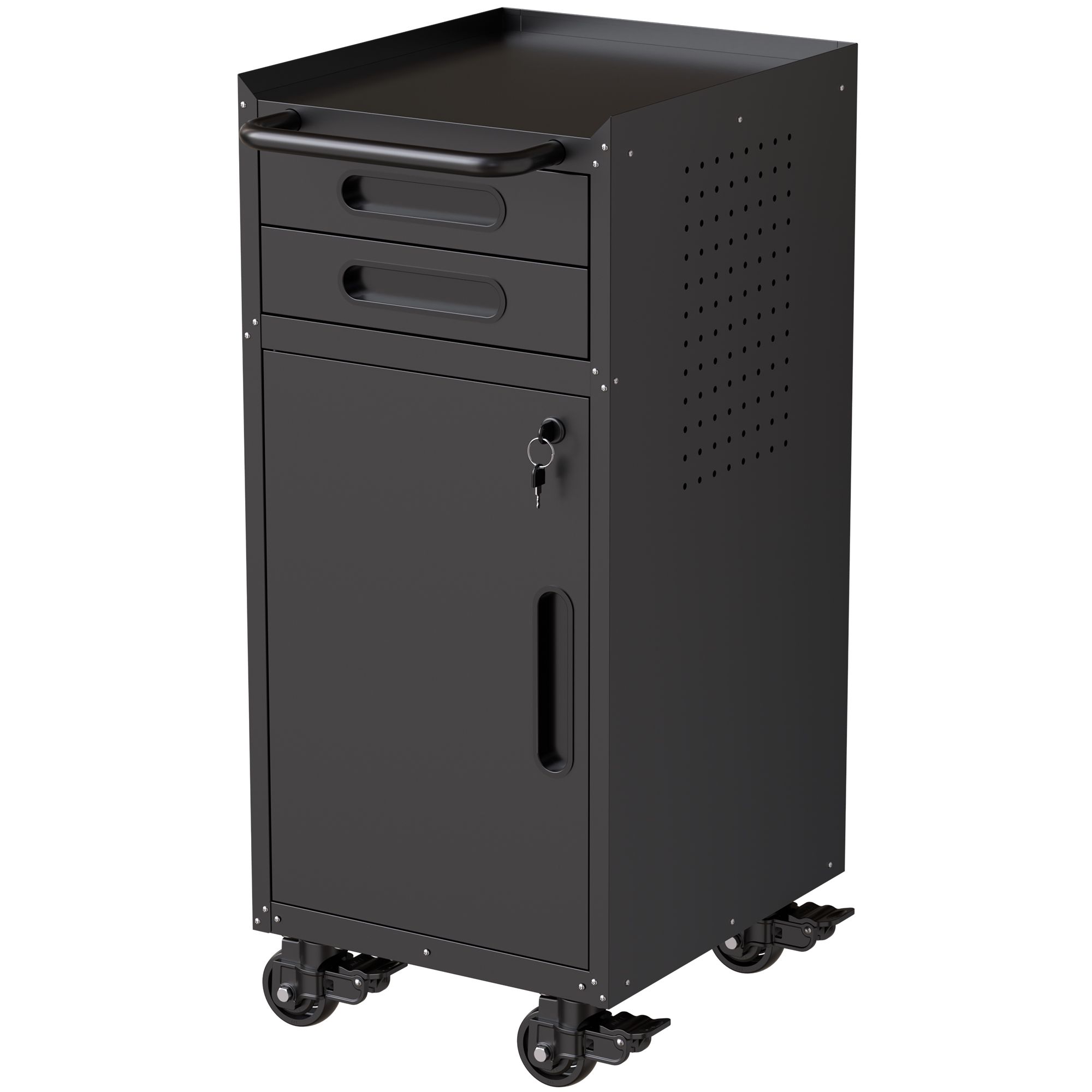 34.3″ Narrow Rolling Tool Cabinet – Space-Saving Garage Storage with Lockable Door view 1