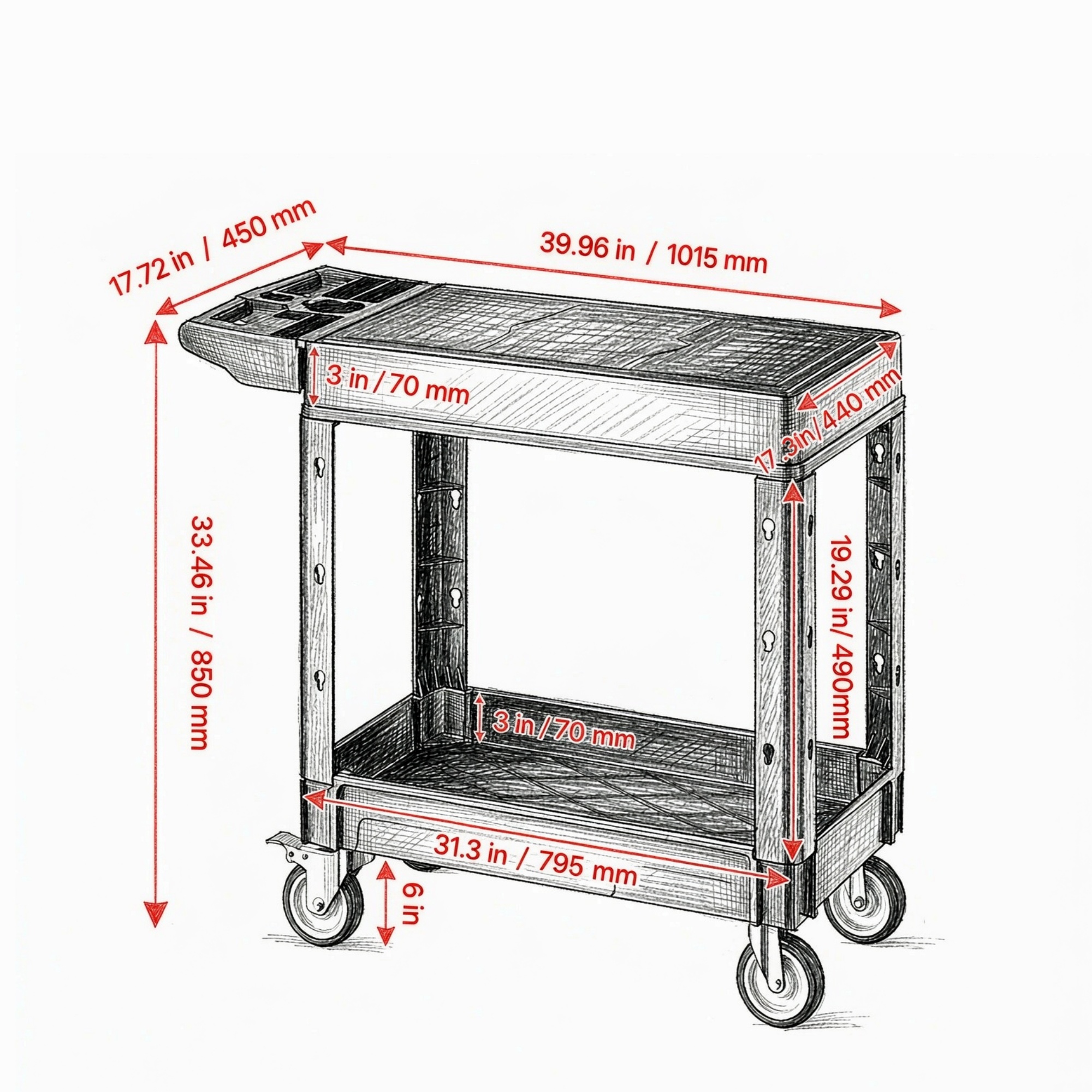 550 lb Two-Shelf Workshop Utility Cart view 1