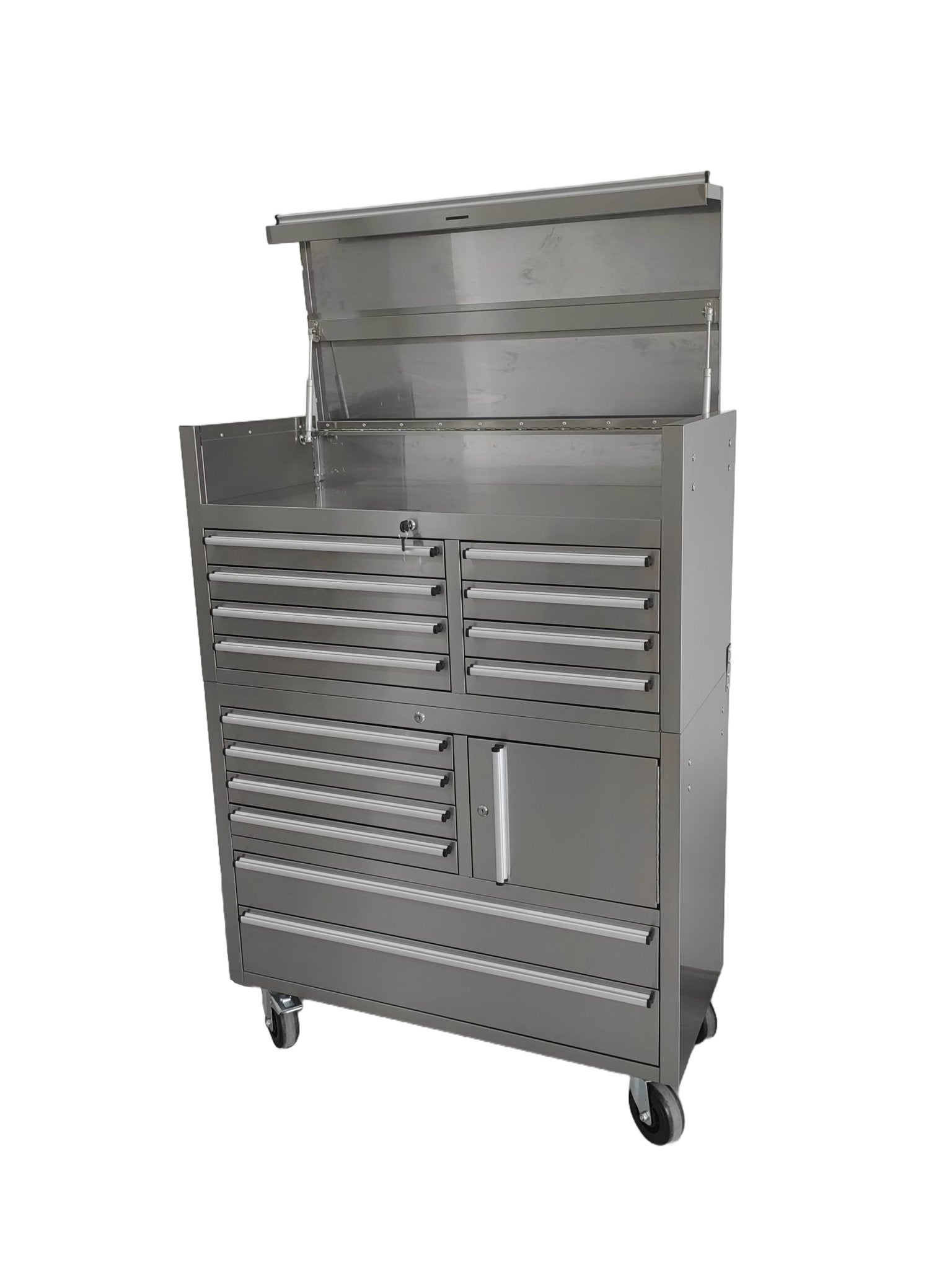 41-Inch 14-Drawer Stainless Steel Tool Bench with 5” Locking Casters – TB4118S view 2