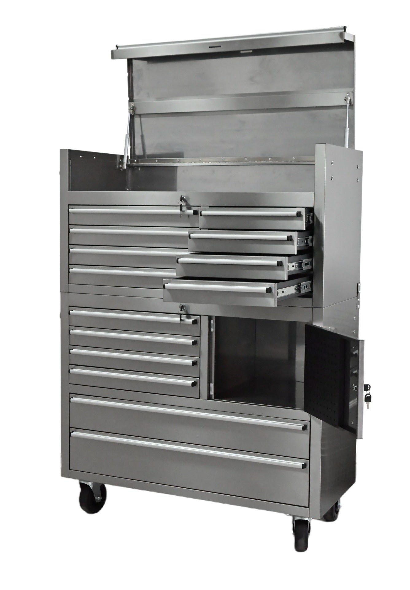 41-Inch 14-Drawer Stainless Steel Tool Bench with 5” Locking Casters – TB4118S