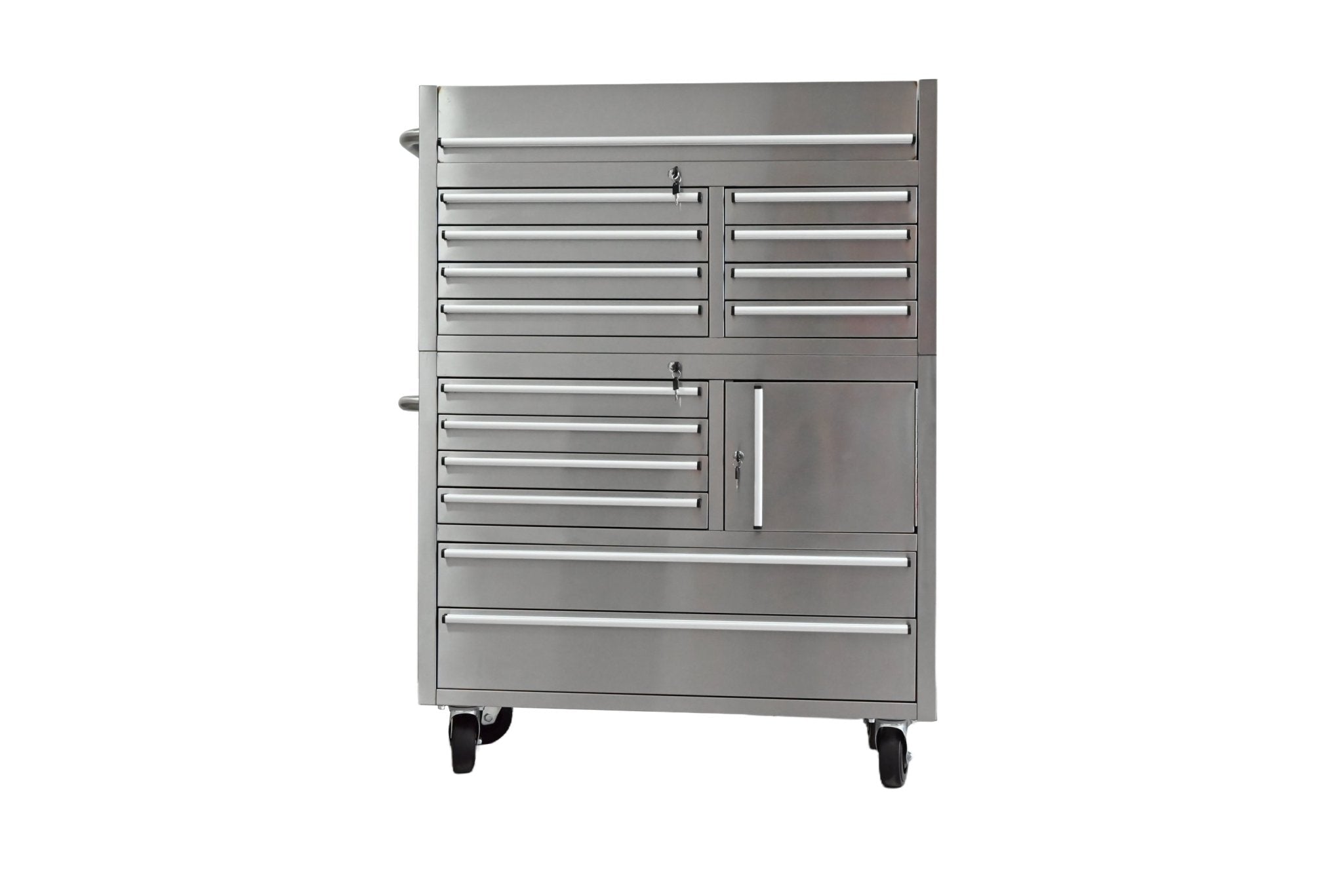 41-Inch 14-Drawer Stainless Steel Tool Bench with 5” Locking Casters – TB4118S view 3