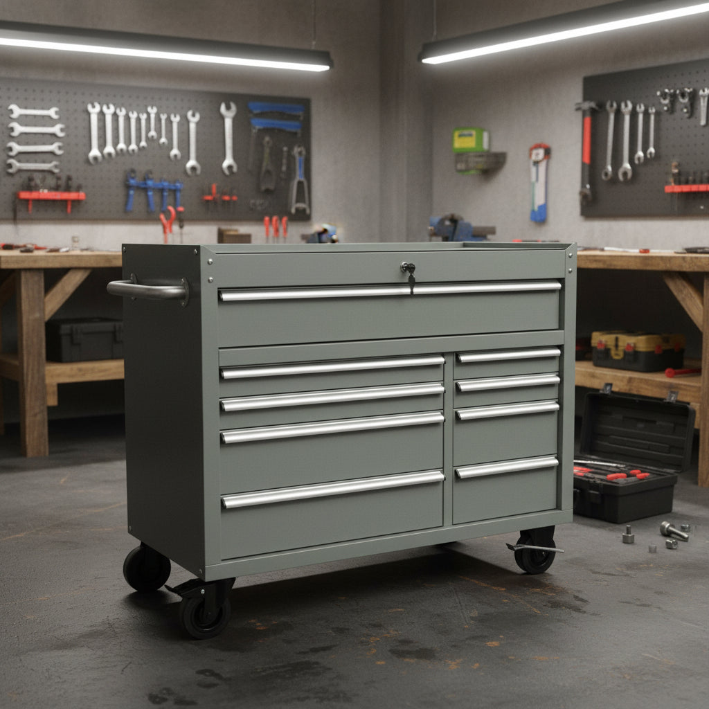 42″ 9-Drawer Rolling Tool Bench – Heavy-Duty Garage Storage Cabinet view 5