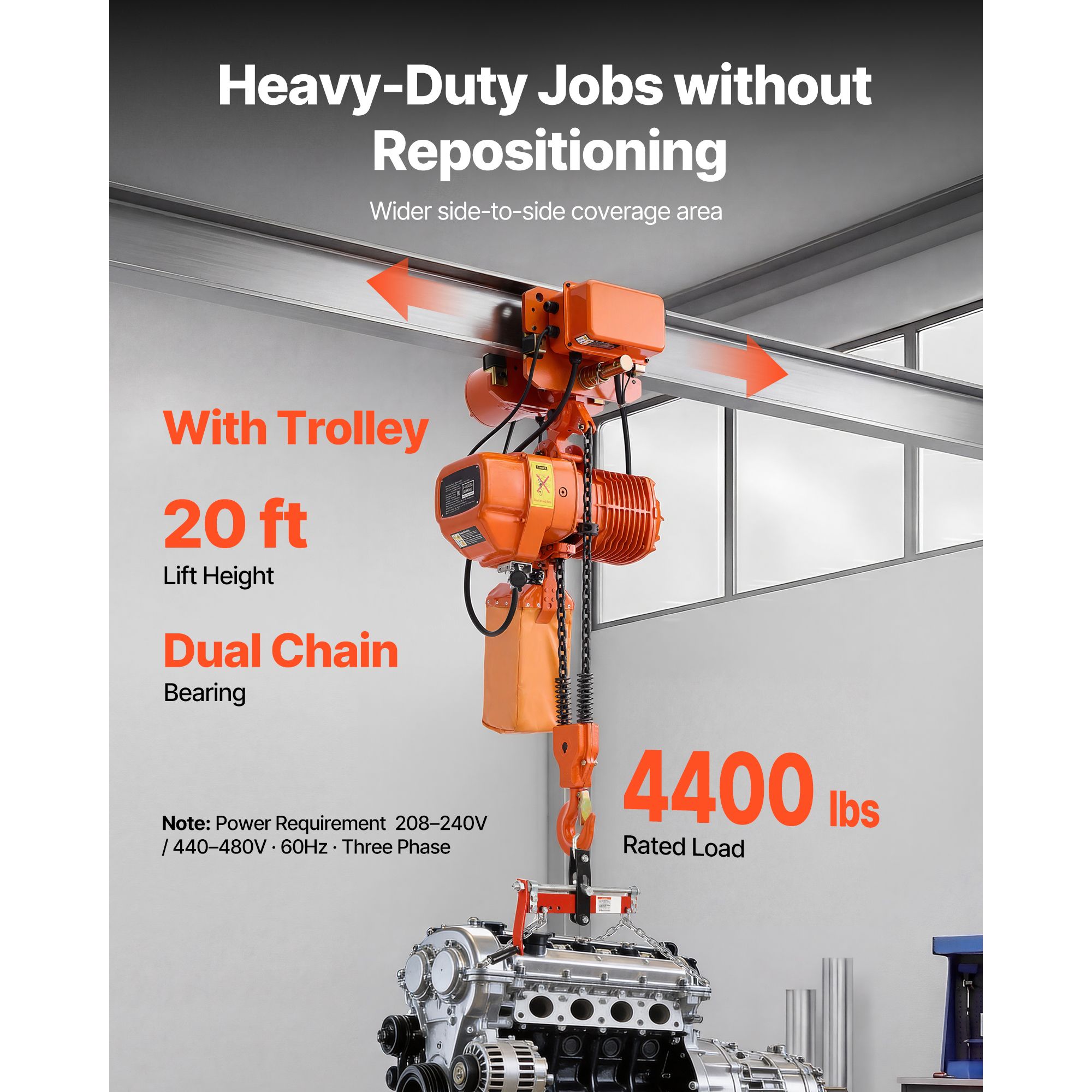 4400 Lbs Electric Chain Hoist, 20 Ft Lifting Height view 3