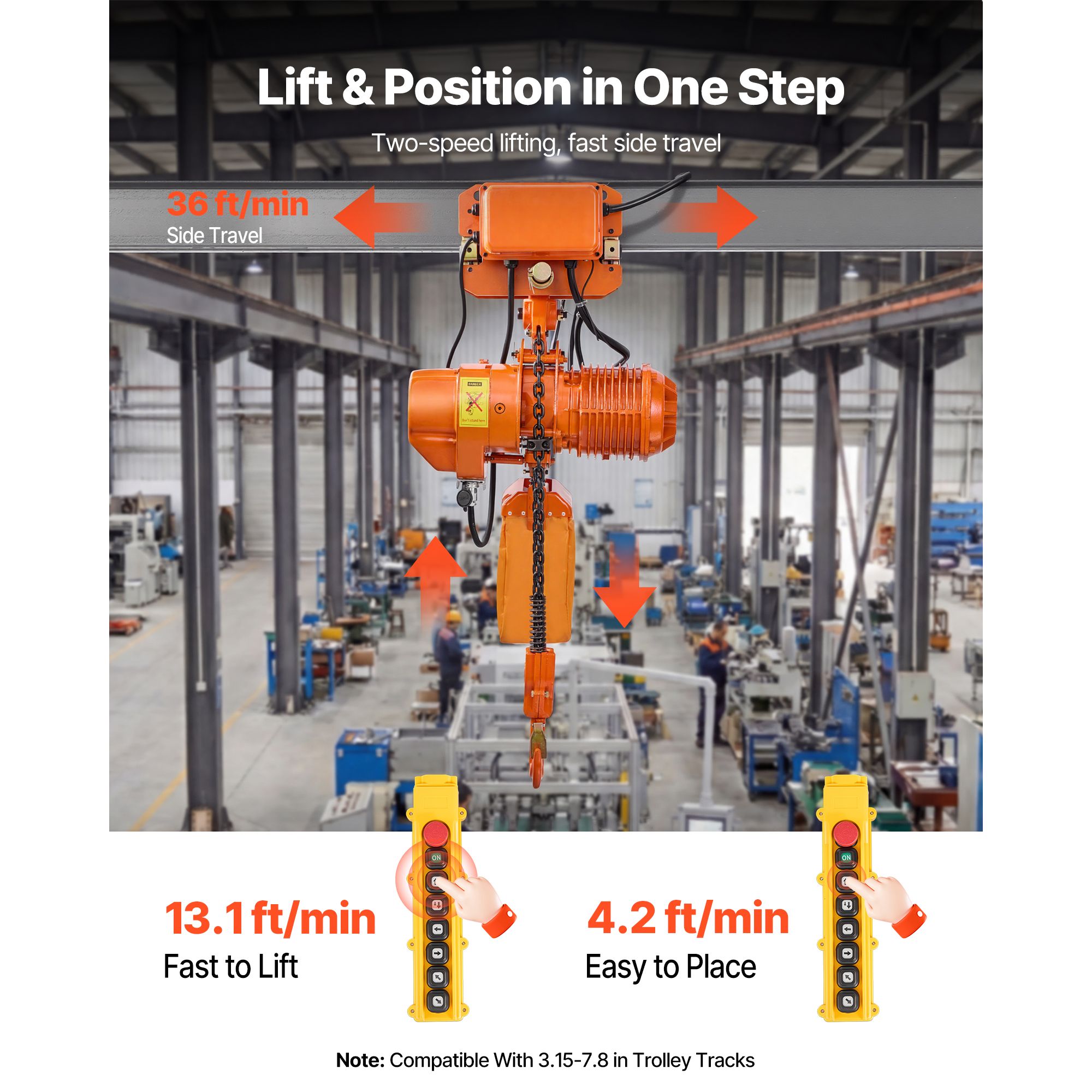 4400 Lbs Electric Chain Hoist, 20 Ft Lifting Height view 4