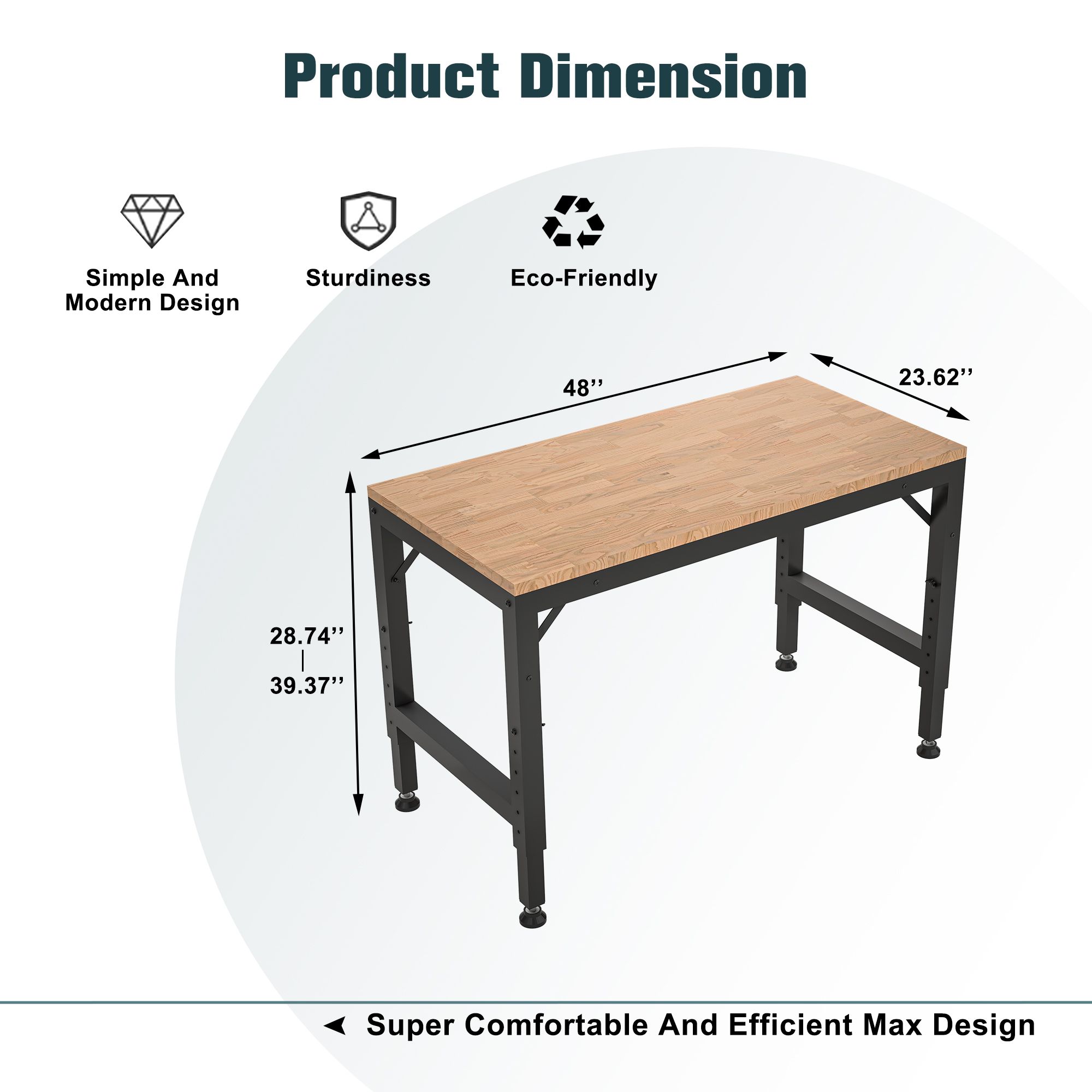 48″ Heavy-Duty Adjustable Workbench for Garage view 2