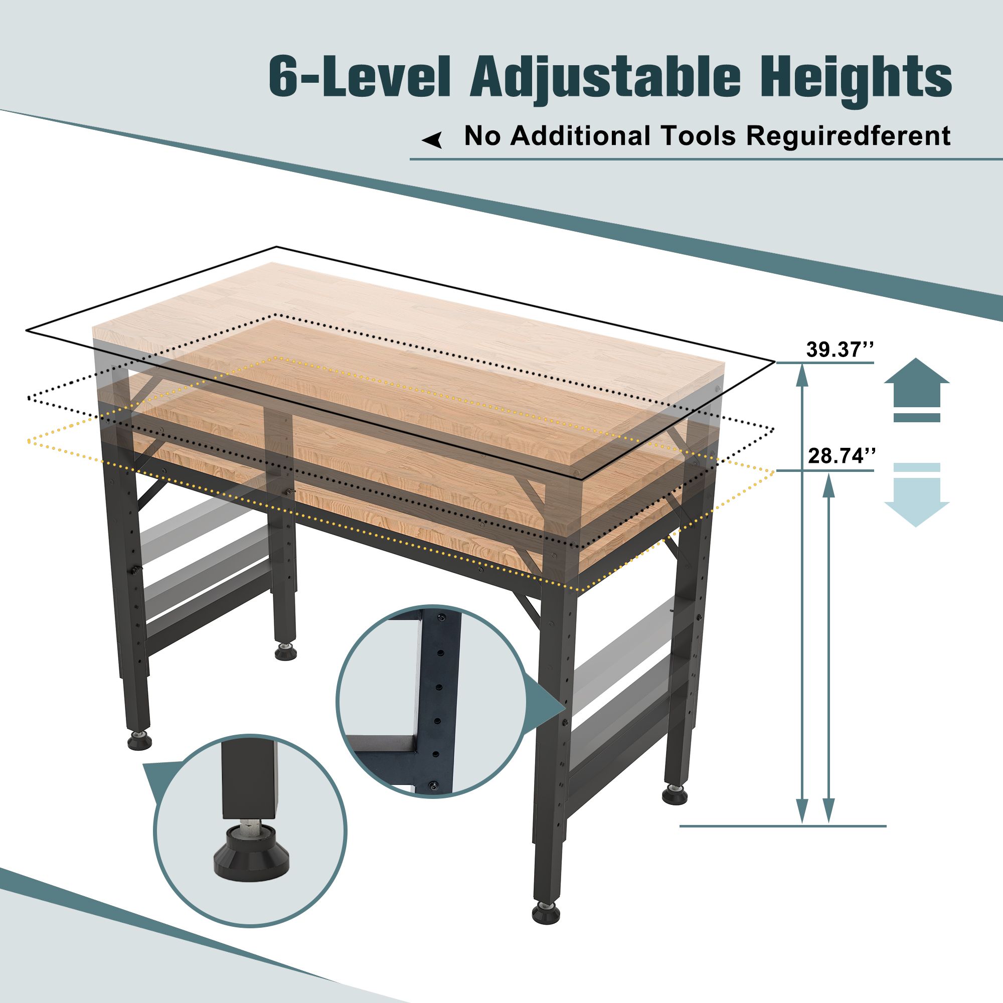 48″ Heavy-Duty Adjustable Workbench for Garage view 3