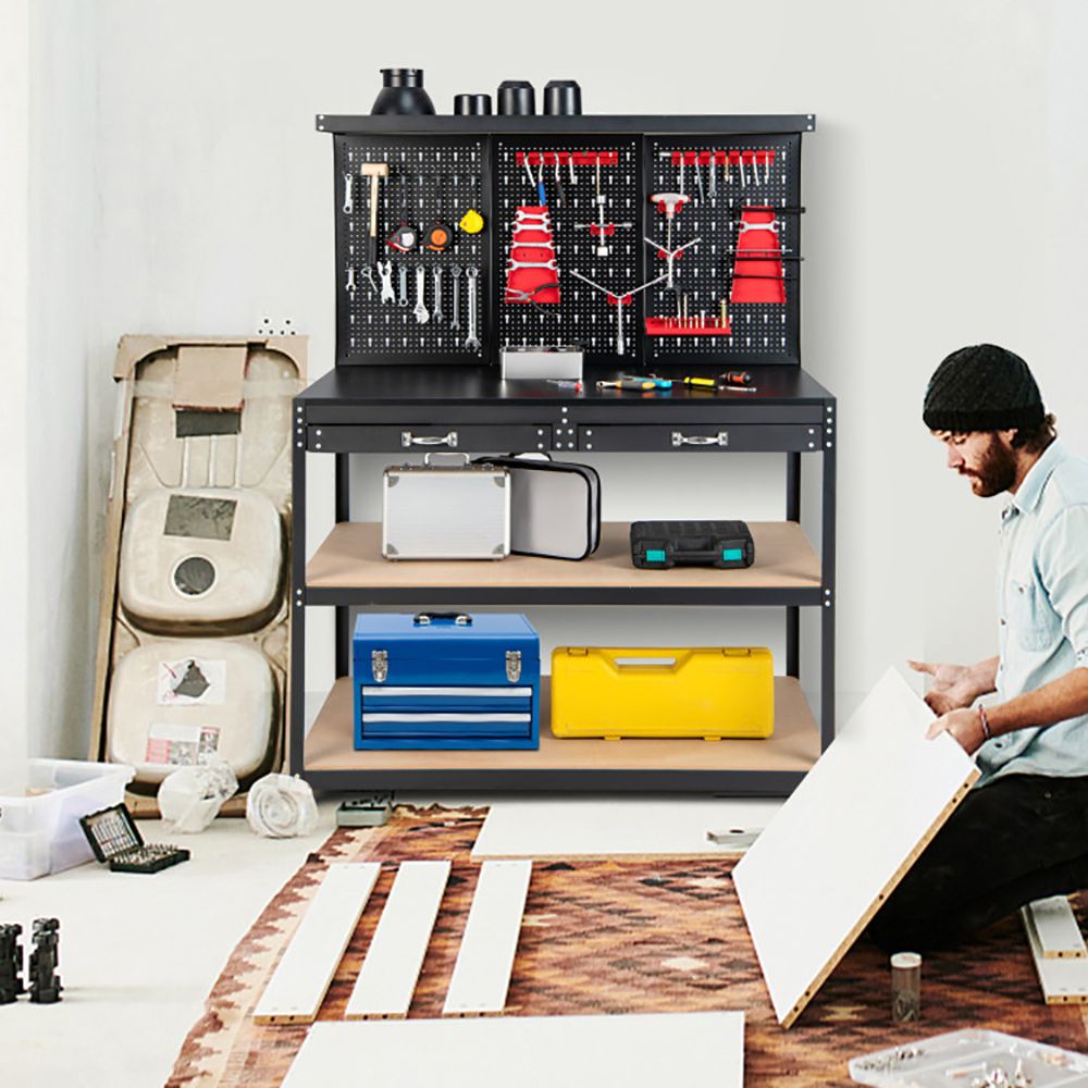 48 Inch Workbench with Pegboard and Drawers view 4