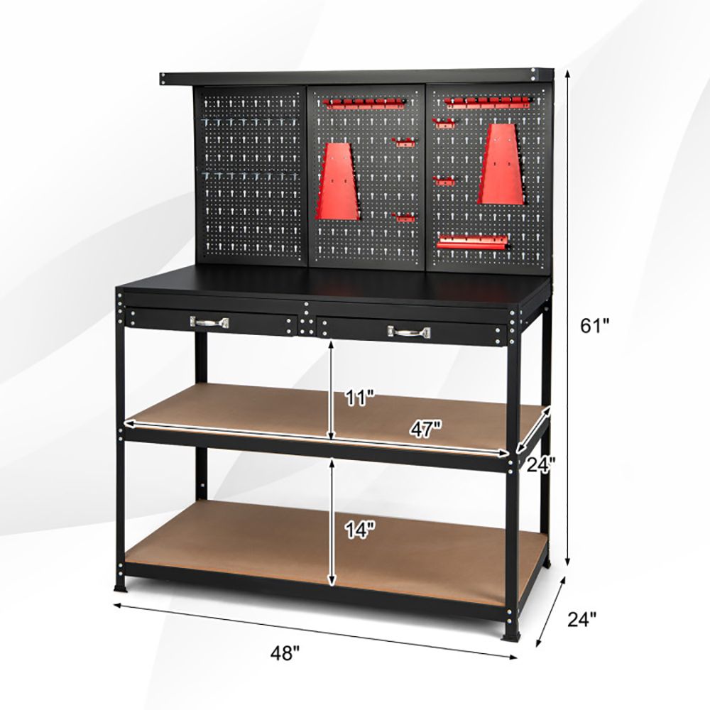 48 Inch Workbench with Pegboard and Drawers view 6