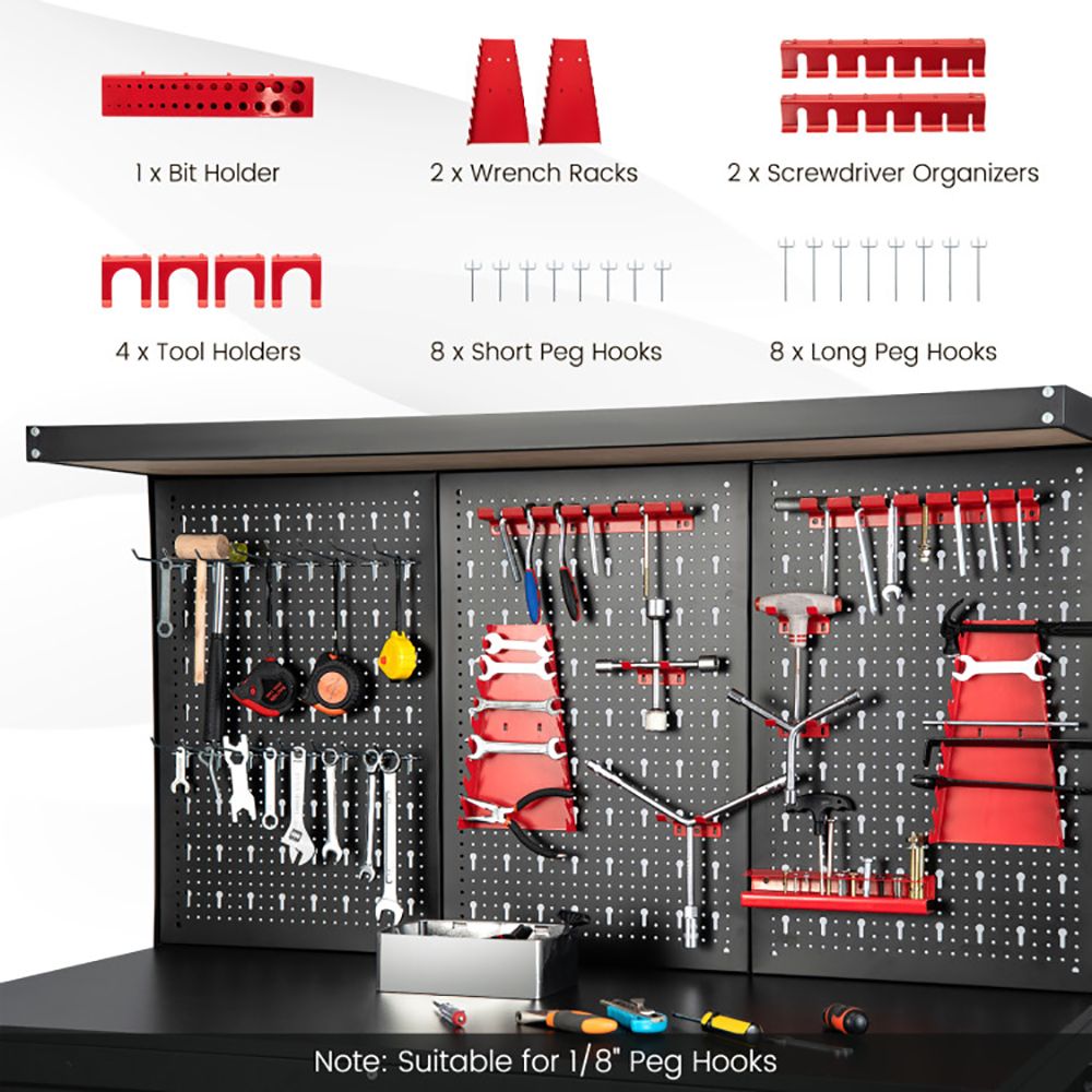 48 Inch Workbench with Pegboard and Drawers view 8