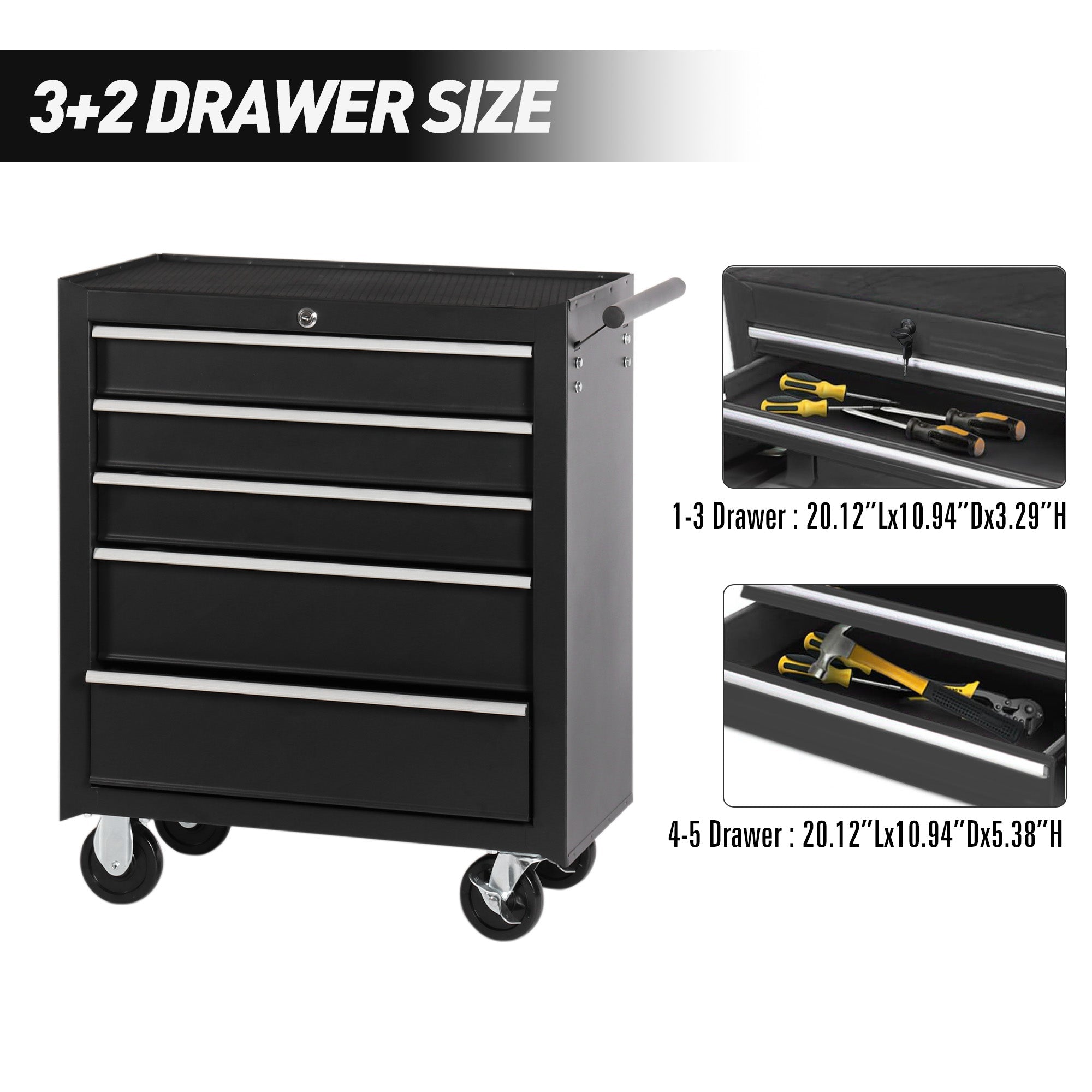 5 Drawer Garage Tool Cabinet Heavy Duty Steel Rolling Storage with Casters 31305 view 6