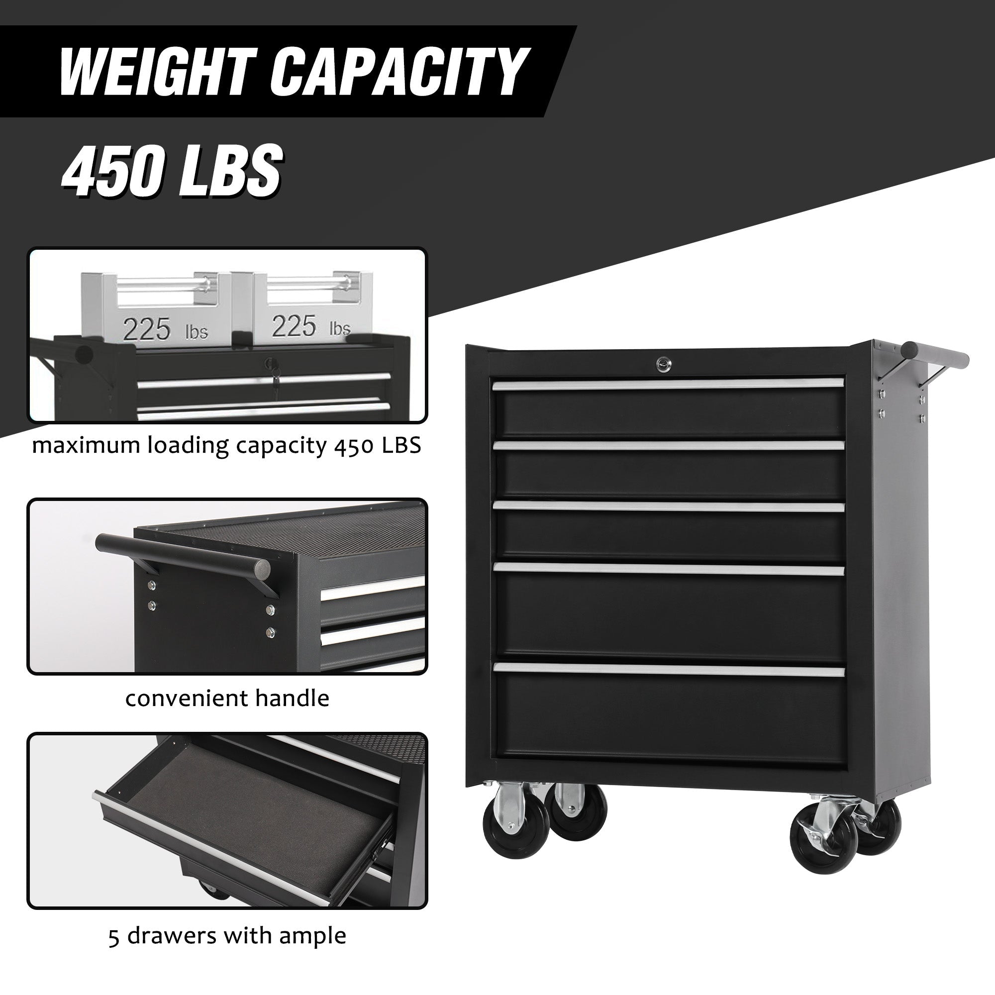 5 Drawer Garage Tool Cabinet Heavy Duty Steel Rolling Storage with Casters 31305 view 7