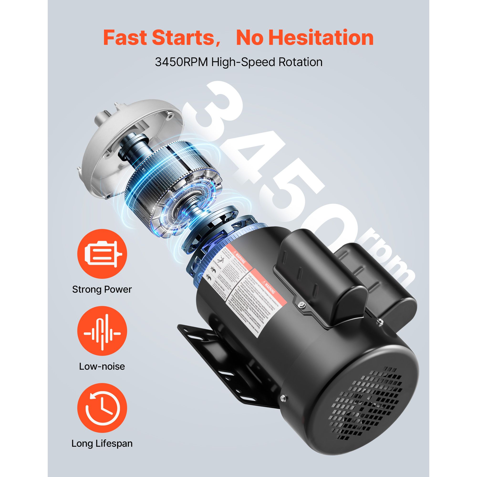 5 HP Electric Motor, 3450RPM Air Compressor Motor, CW/CCW Rotation, 0.875 Inch Shaft Diameter view 4