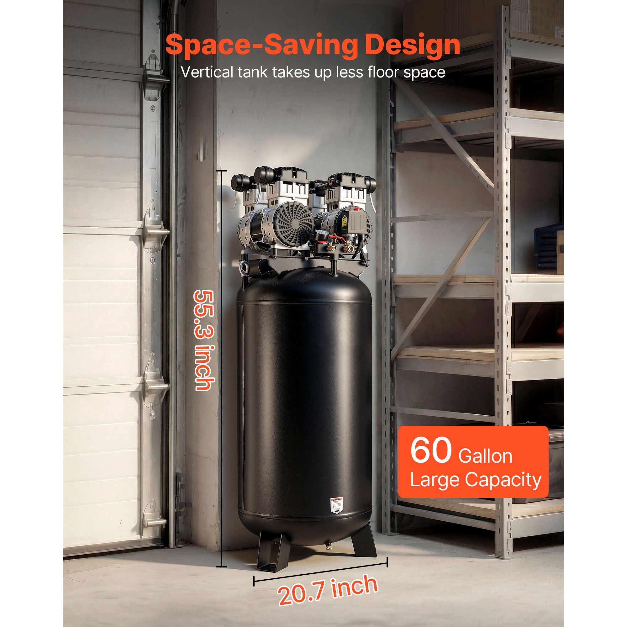60 Gallons Heavy-Duty Air Compressor, 4HP 10SCFM At 90PSI Air Compressors with Max 125PSI view 4