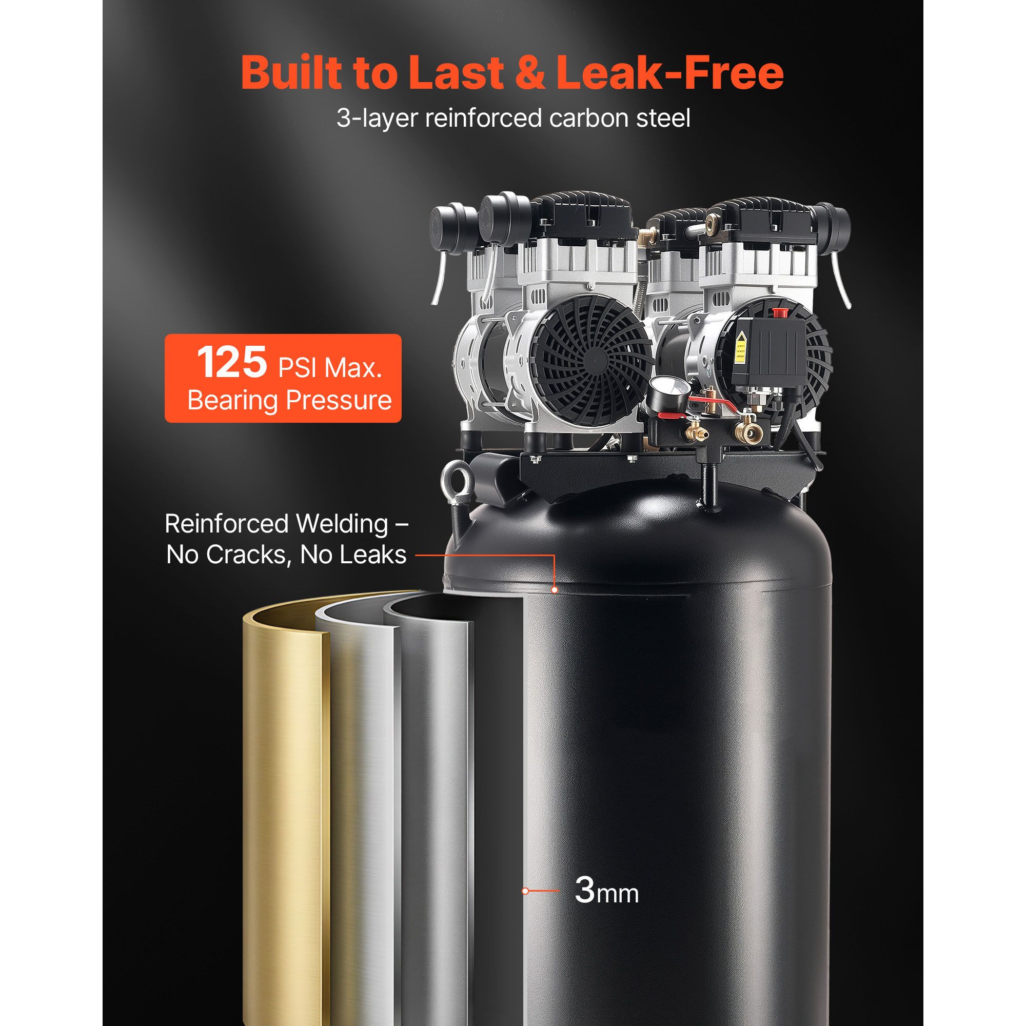 60 Gallons Heavy-Duty Air Compressor, 4HP 10SCFM At 90PSI Air Compressors with Max 125PSI view 5