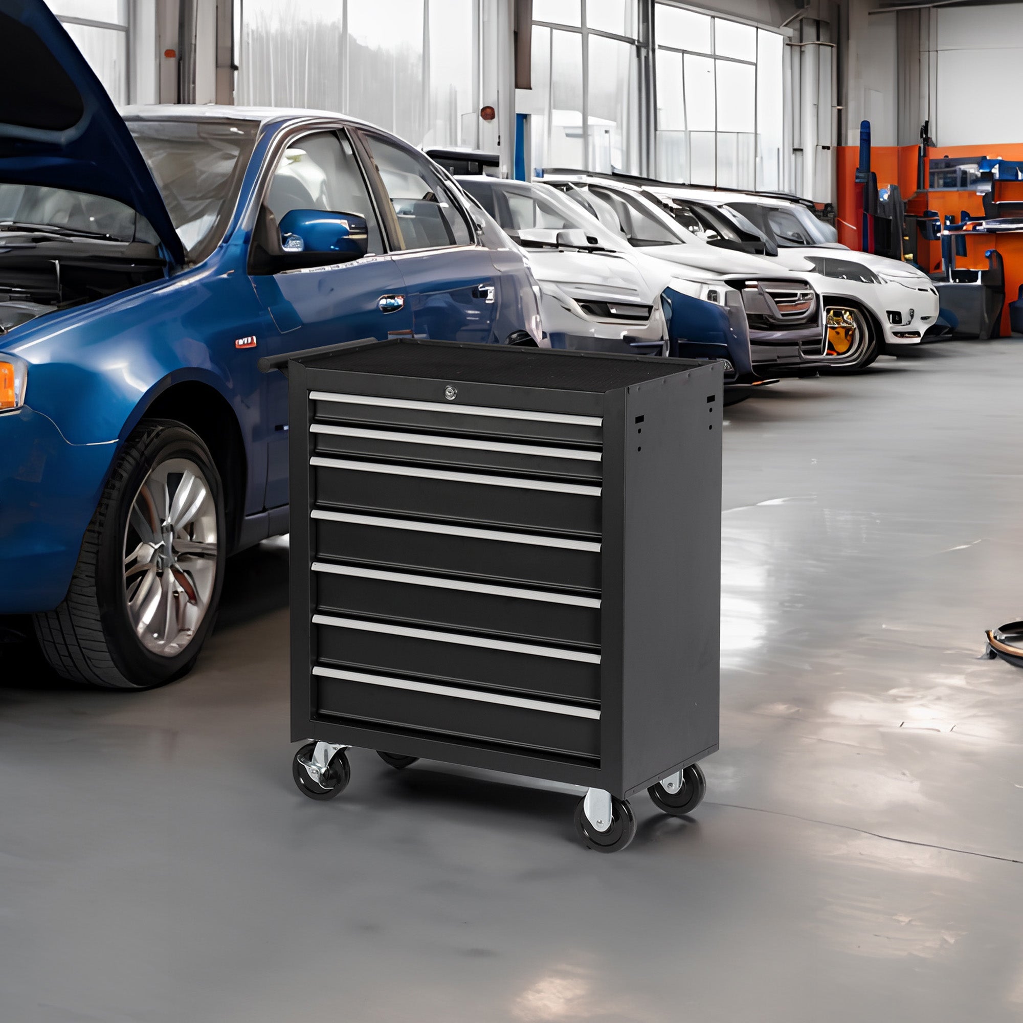 7 Drawer Garage Tool Cabinet Heavy Duty Steel Rolling Storage with Casters 31307 view 7