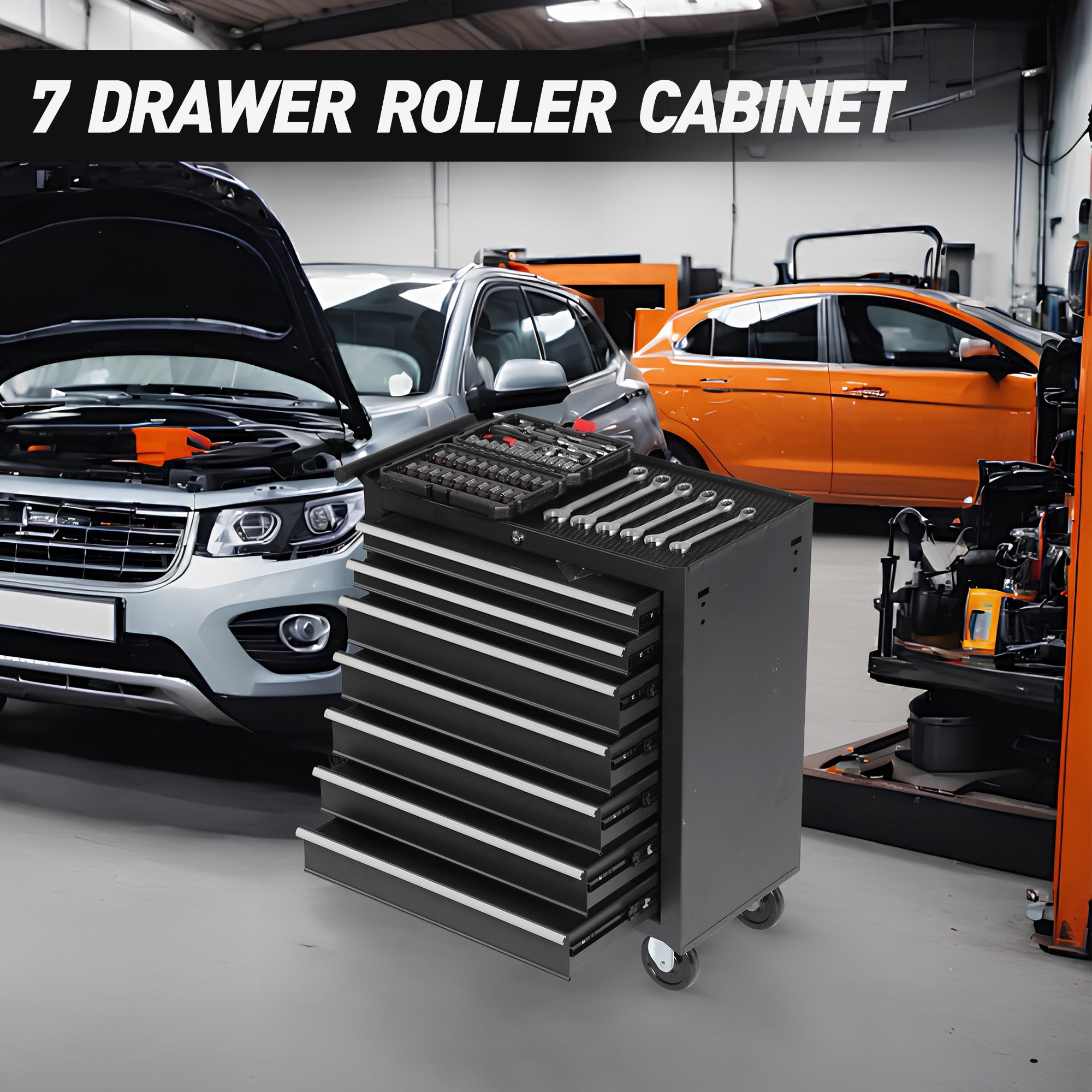 7 Drawer Garage Tool Cabinet Heavy Duty Steel Rolling Storage with Casters 31307 view 6