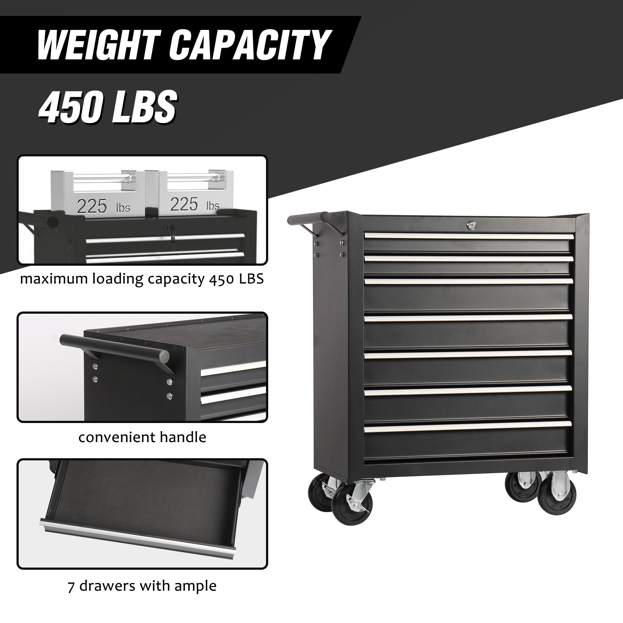 7 Drawer Garage Tool Cabinet Heavy Duty Steel Rolling Storage with Casters 31307 view 8