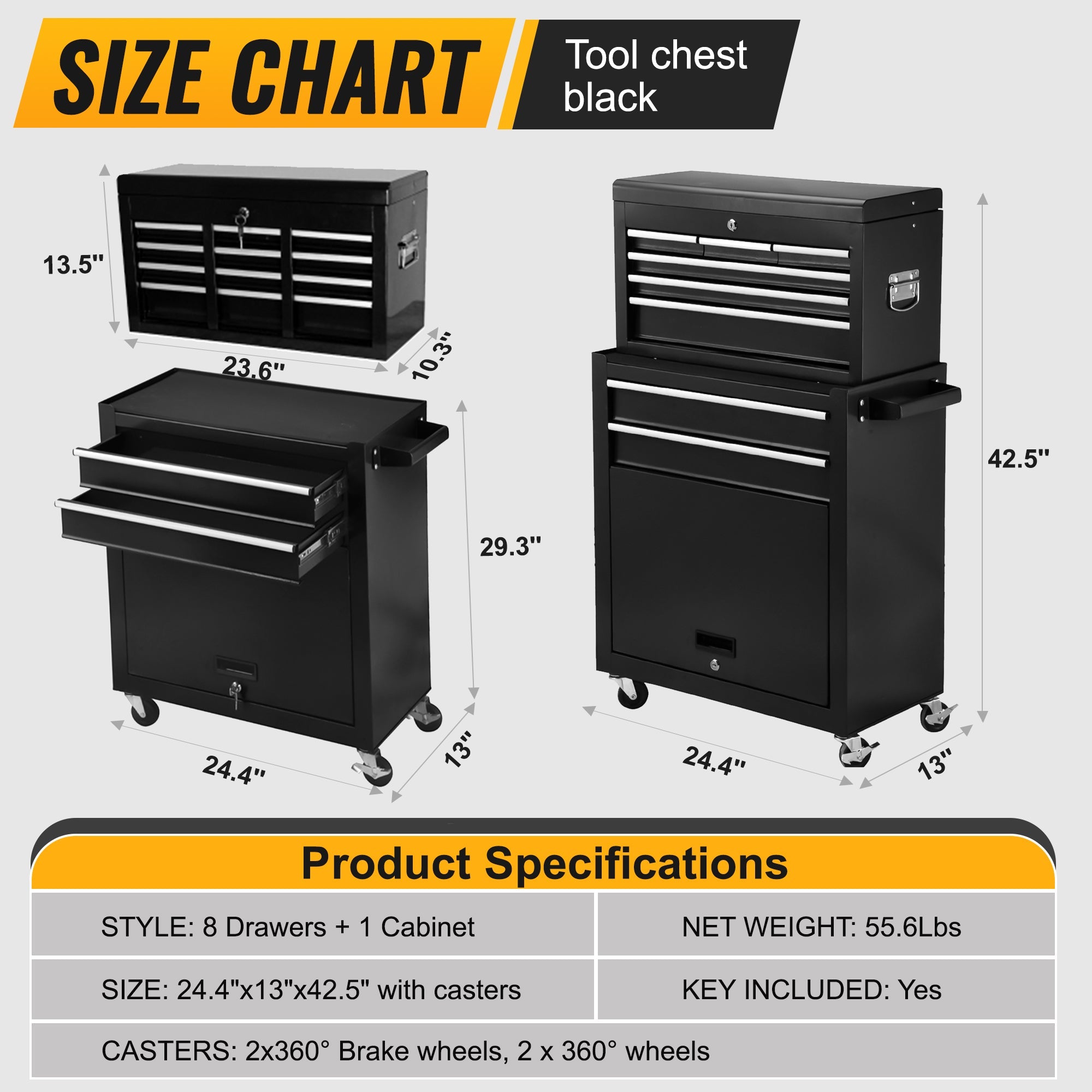 8 Drawer Rolling Tool Cabinet with Casters Heavy Duty Steel Garage Storage view 7