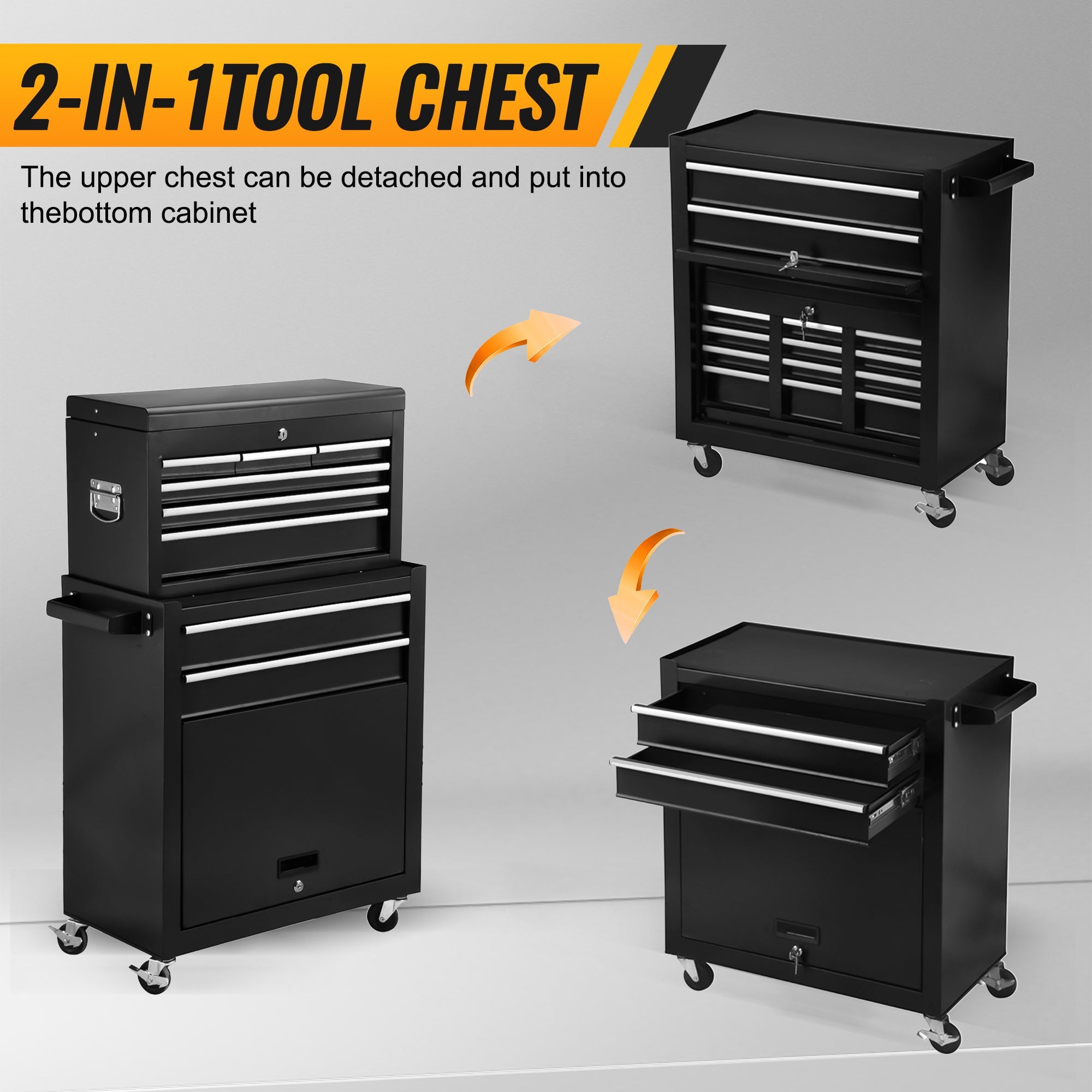 8 Drawer Rolling Tool Cabinet with Casters Heavy Duty Steel Garage Storage view 8