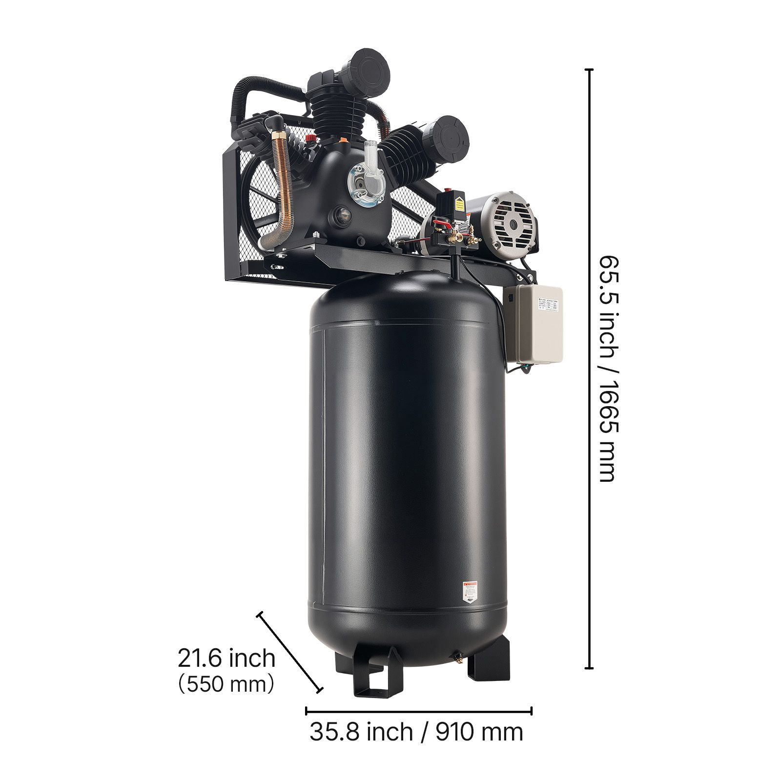 80 Gallons Heavy-Duty Air Compressor, 10HP 17 SCFM At 90PSI Air Compressors Max 175PSI view 7