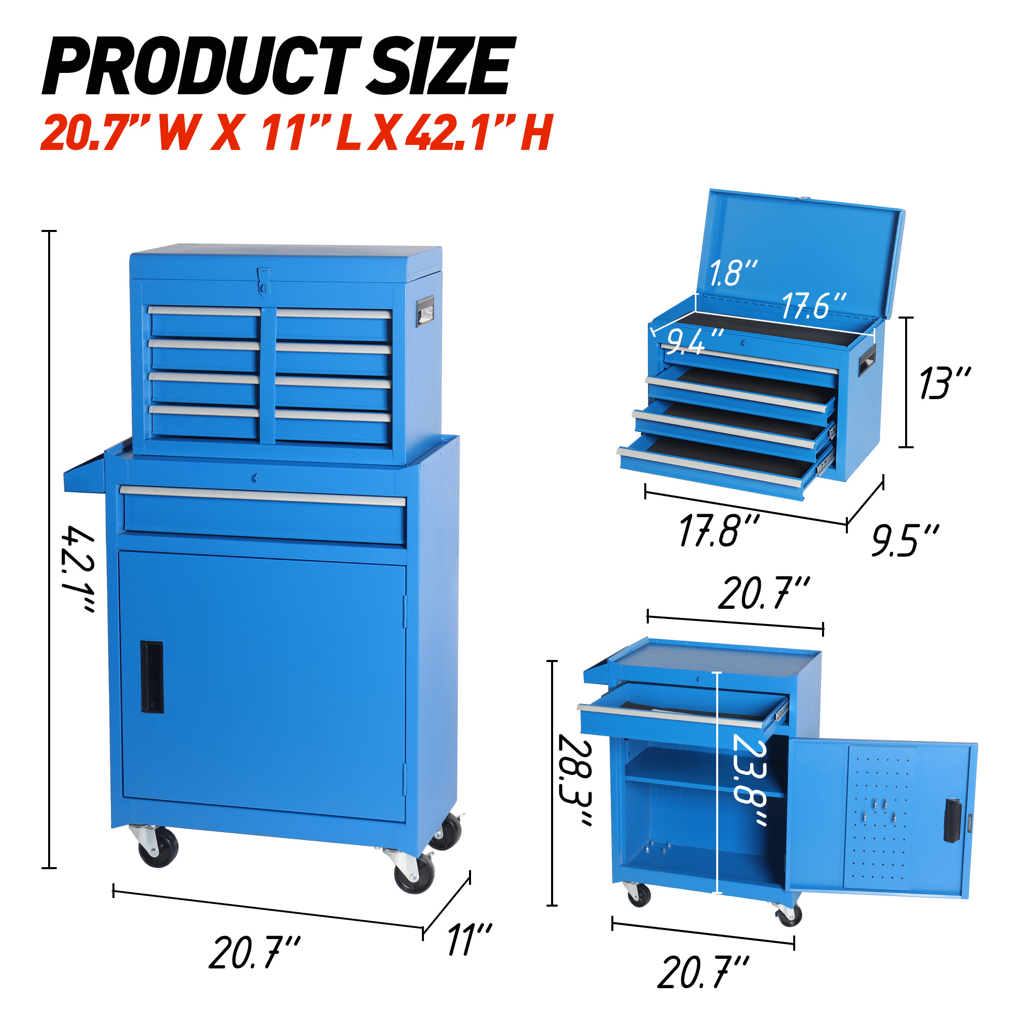 Tool Chest, 5-Drawer Rolling Tool Storage Cabinet with Detachable Top Tool Box, Liner view 3
