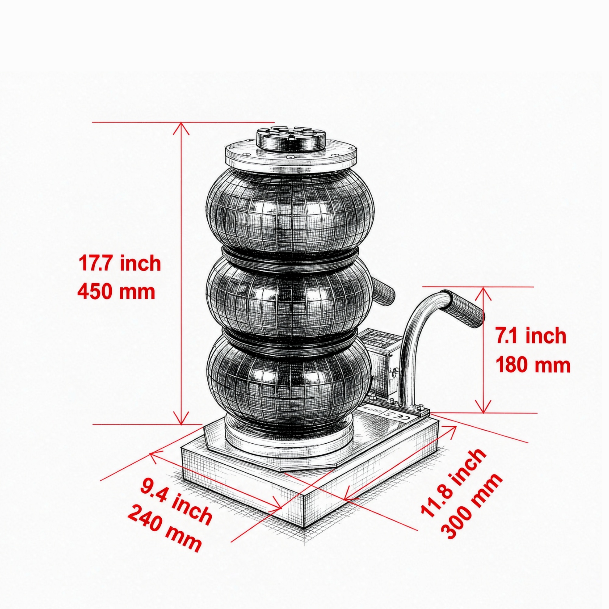3 Ton/6600 lbs Triple Bag Air Jack with Six Steel Pipes view 3