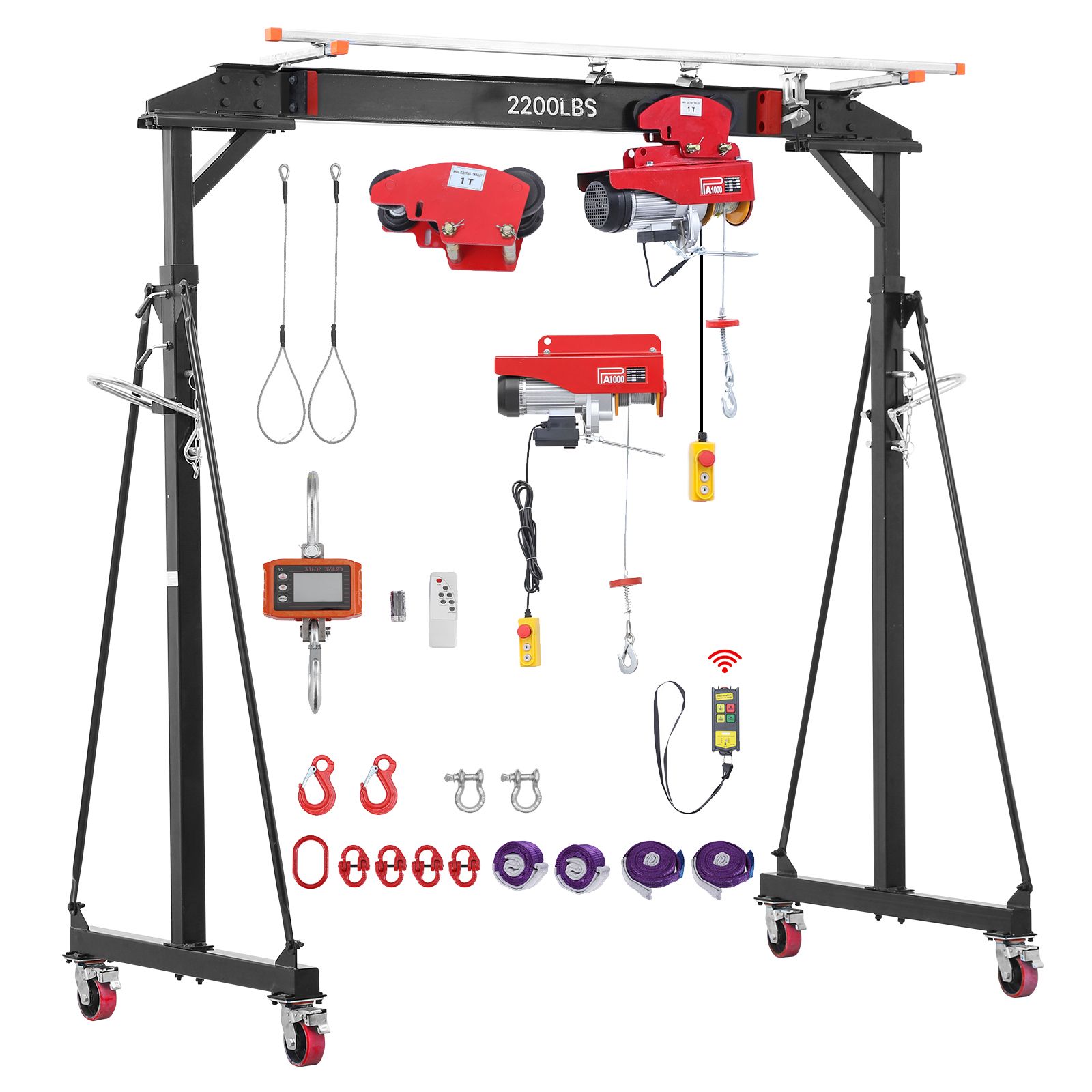 Adjustable Gantry Crane, 2200 Lbs Capacity, Portable Shop Lift Hoist with 95.7-142.9 in Height view 2