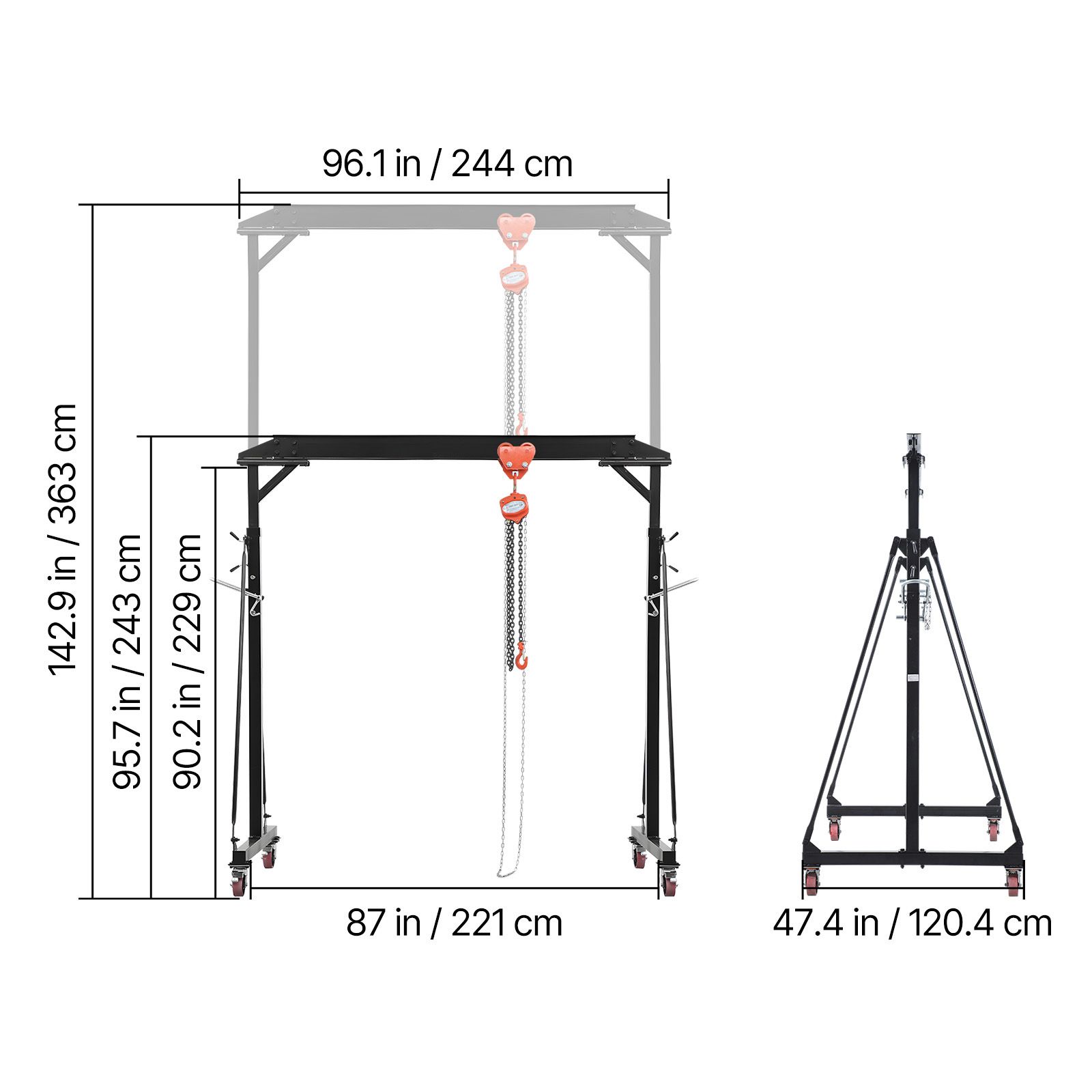 Adjustable Gantry Crane, 2200 Lbs Capacity, Portable Shop Lift Hoist with 95.7-142.9 in Height view 1