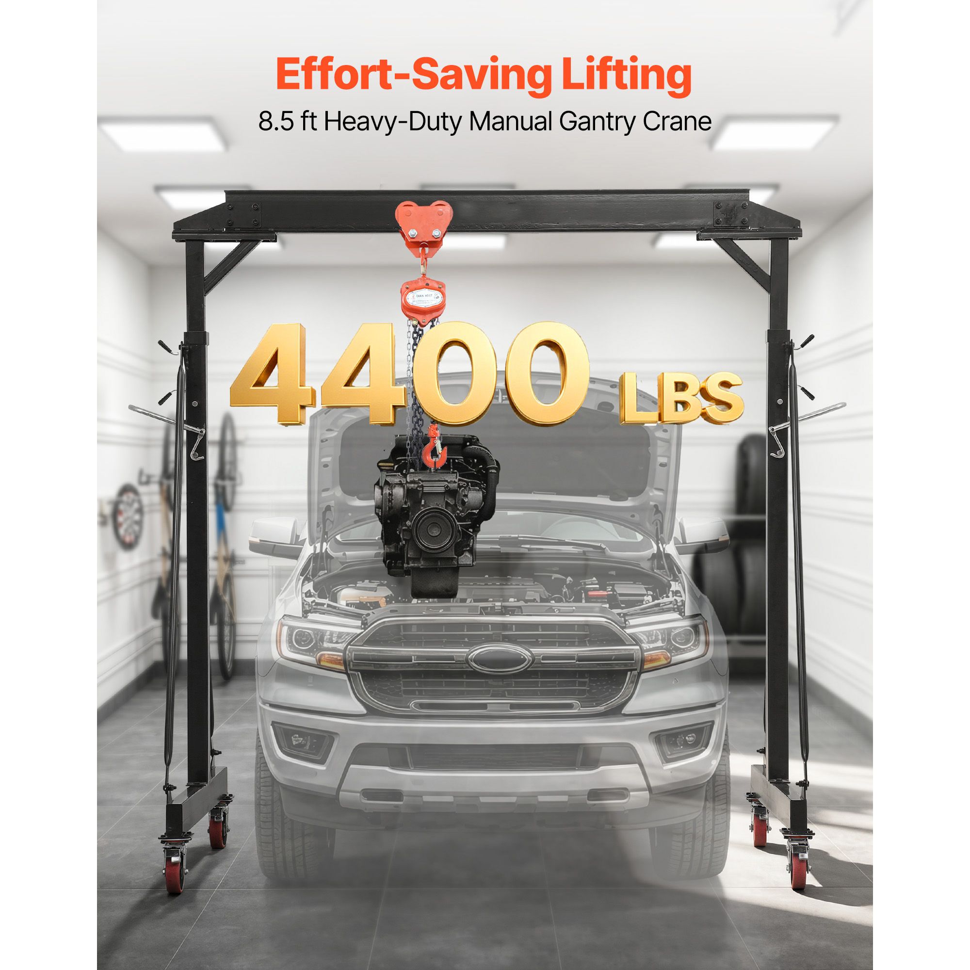 Adjustable Gantry Crane, 4400 Lbs Capacity, Portable Shop Lift Hoist with 99.6-146.9 in Height view 3